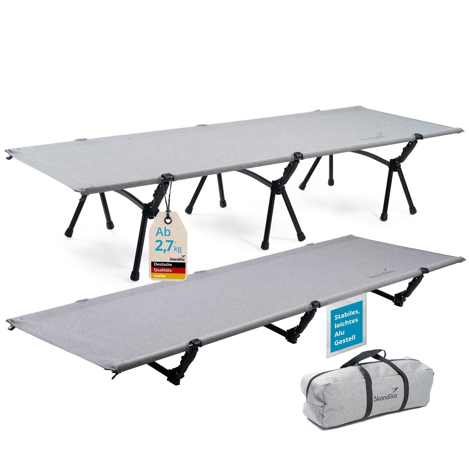 Skandika Campingliege Svalig, Feldbett klappbar, 192x66 cm, Tragetasche, Gewicht 3,5 kg (Viel Platz zum Schlafen, Vielseitige Anwendungsmöglichkeiten) abnehmbare Füße, verstellbare Höhe, 150 kg belastbar