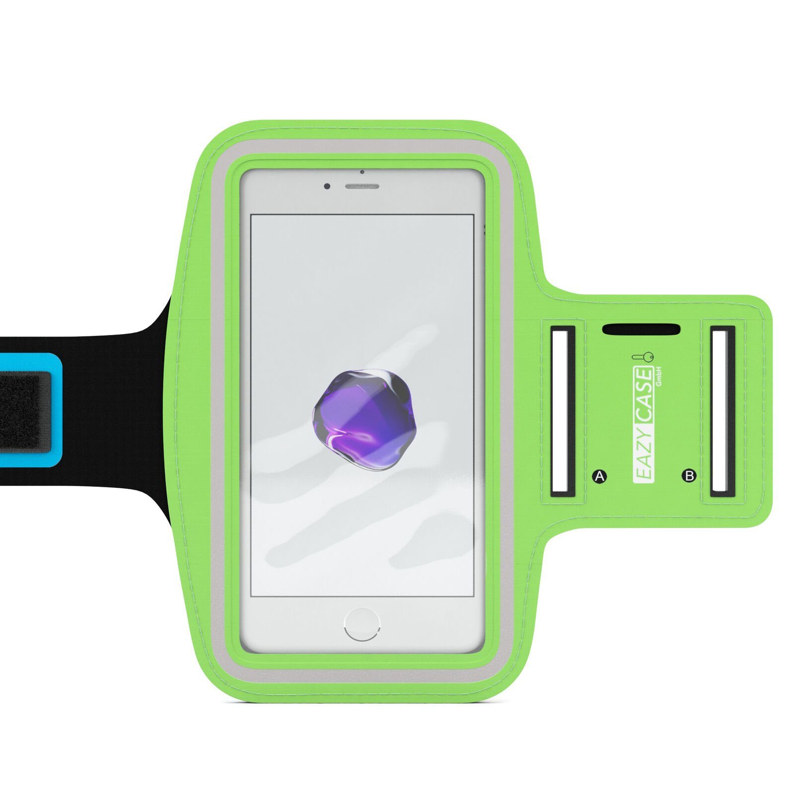 EAZY CASE Handyhülle Universal Sportarmband für Smartphones bis 5,5 Zoll, Arm Handyhülle mit Kopfhöreröffnung Armband für Fitness Reflektor Grün