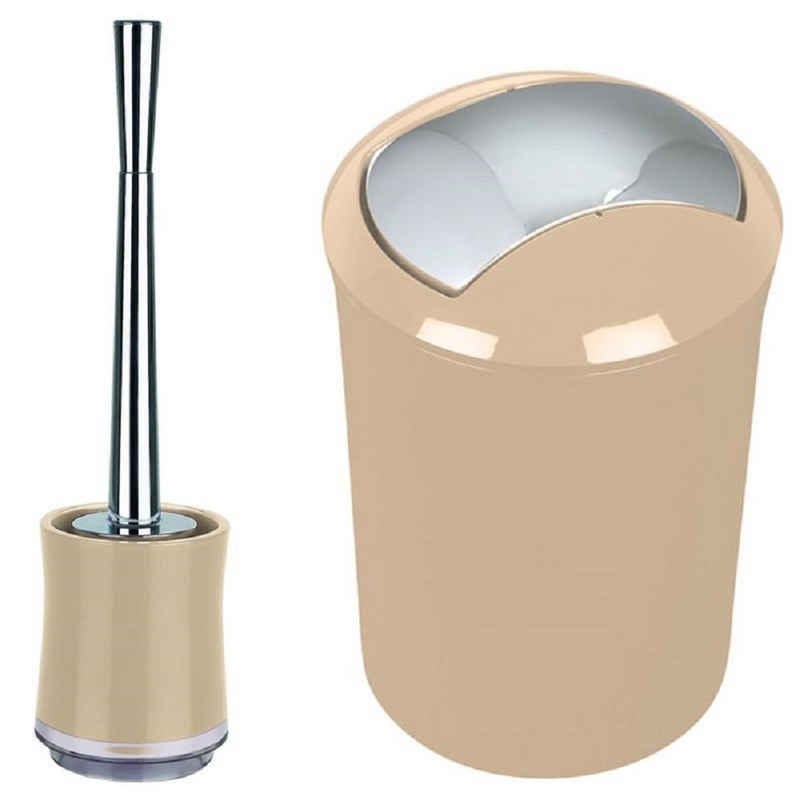 spirella Badaccessoires-Sets SYDNEY, Badezimmer-Set, 2-tlg., bestehend aus Kosmetikeimer Schwingdeckel 5L, WC Bürste, Acryl, stylisher Look, taupe beige glänzend, Kombi-Set