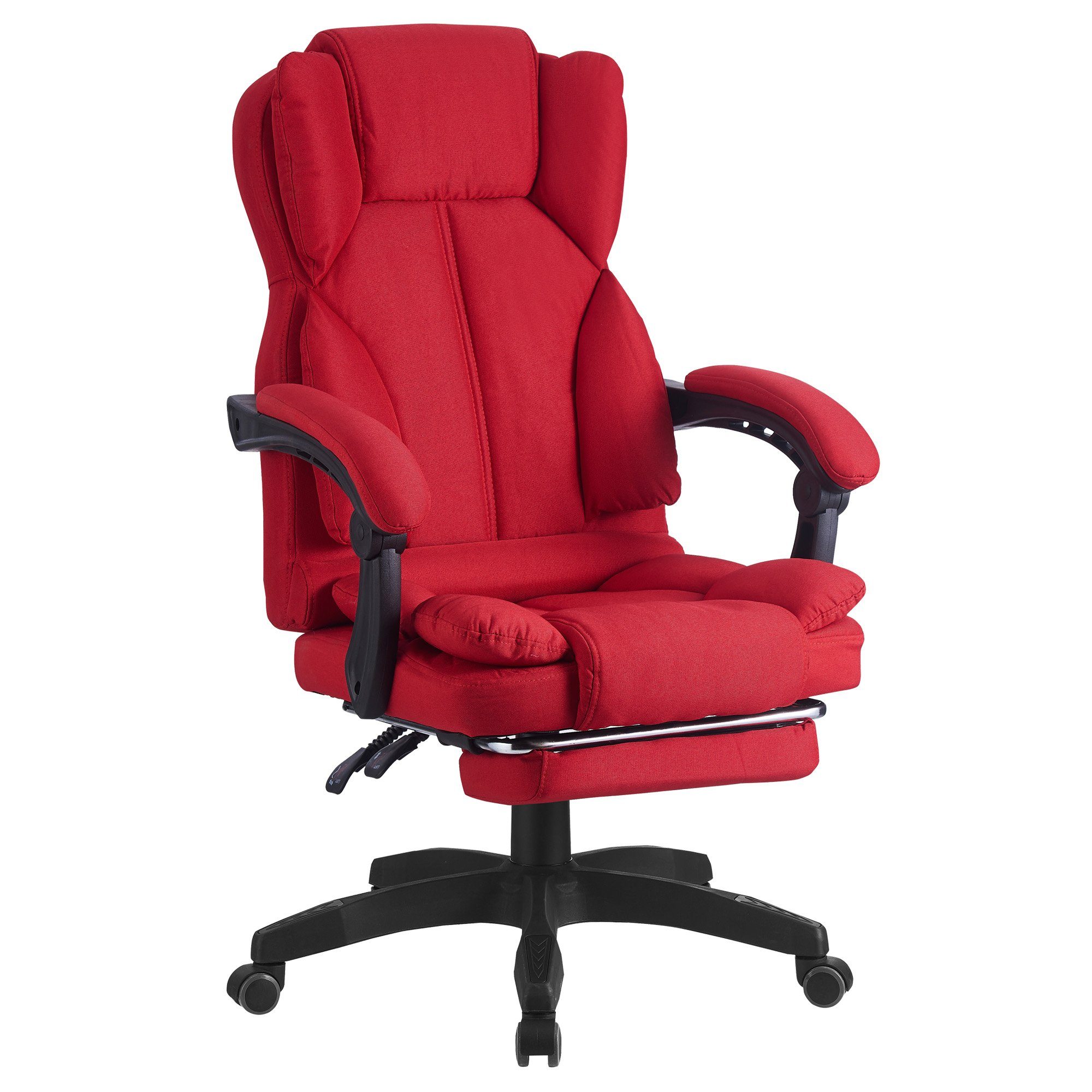 TRISENS Chefsessel Ares (einzeln), Bürostuhl mit flexiblen Armlehnen Home Office Chair in Stoff-Design Weinrot | Chefsessel