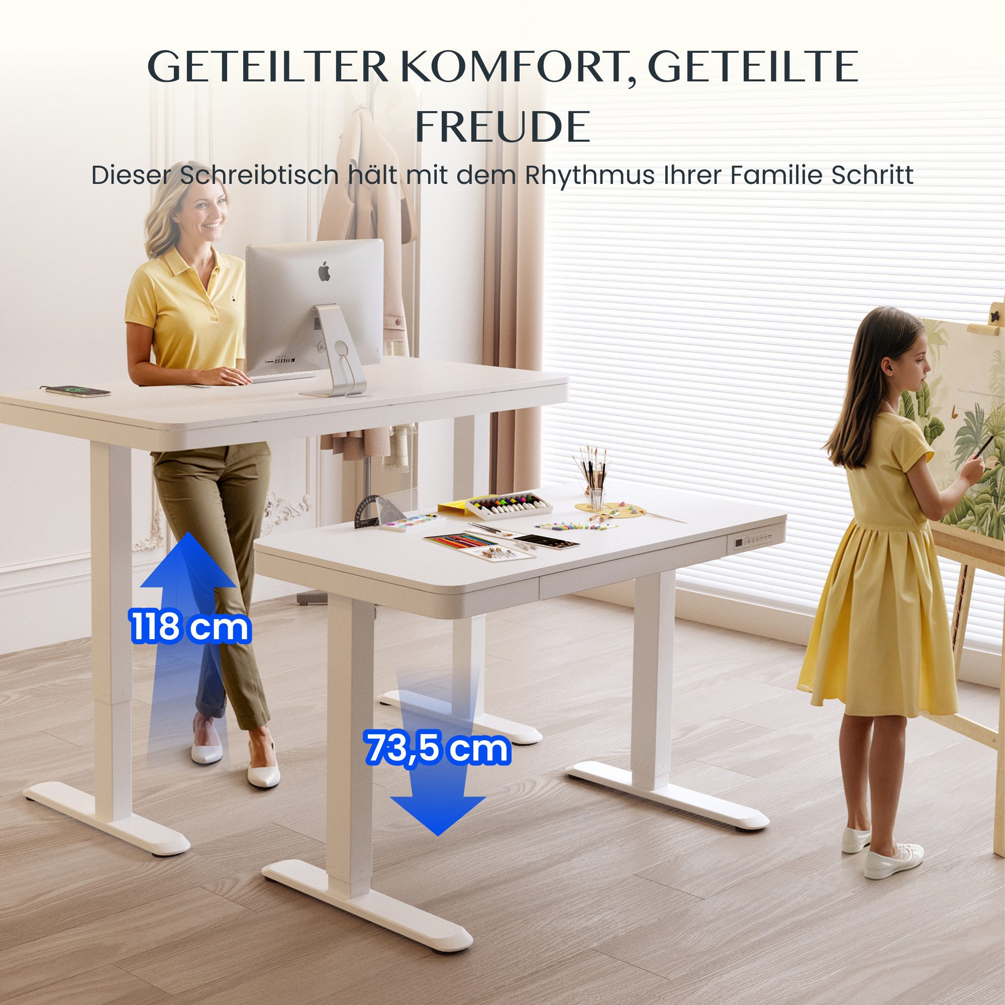 FLEXISPOT Schreibtisch Höhenverstellbarer Schreibtisch MIT Schubladen (mit LED-Höhenanzeige, 4 Speicherhöhen, Anti-Kollisionssystem, USB-C Anschluss), EINFACHE MONTAGE, leise & ergonomisch