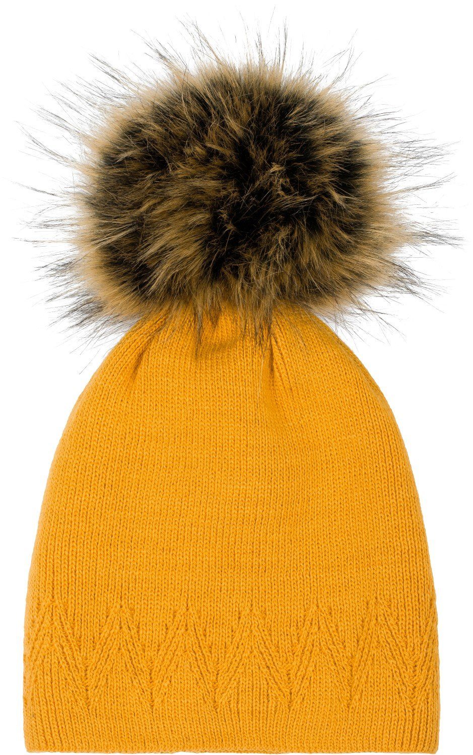 styleBREAKER Bommelmütze Strick Bommelmütze mit Zacken Muster (1-St)