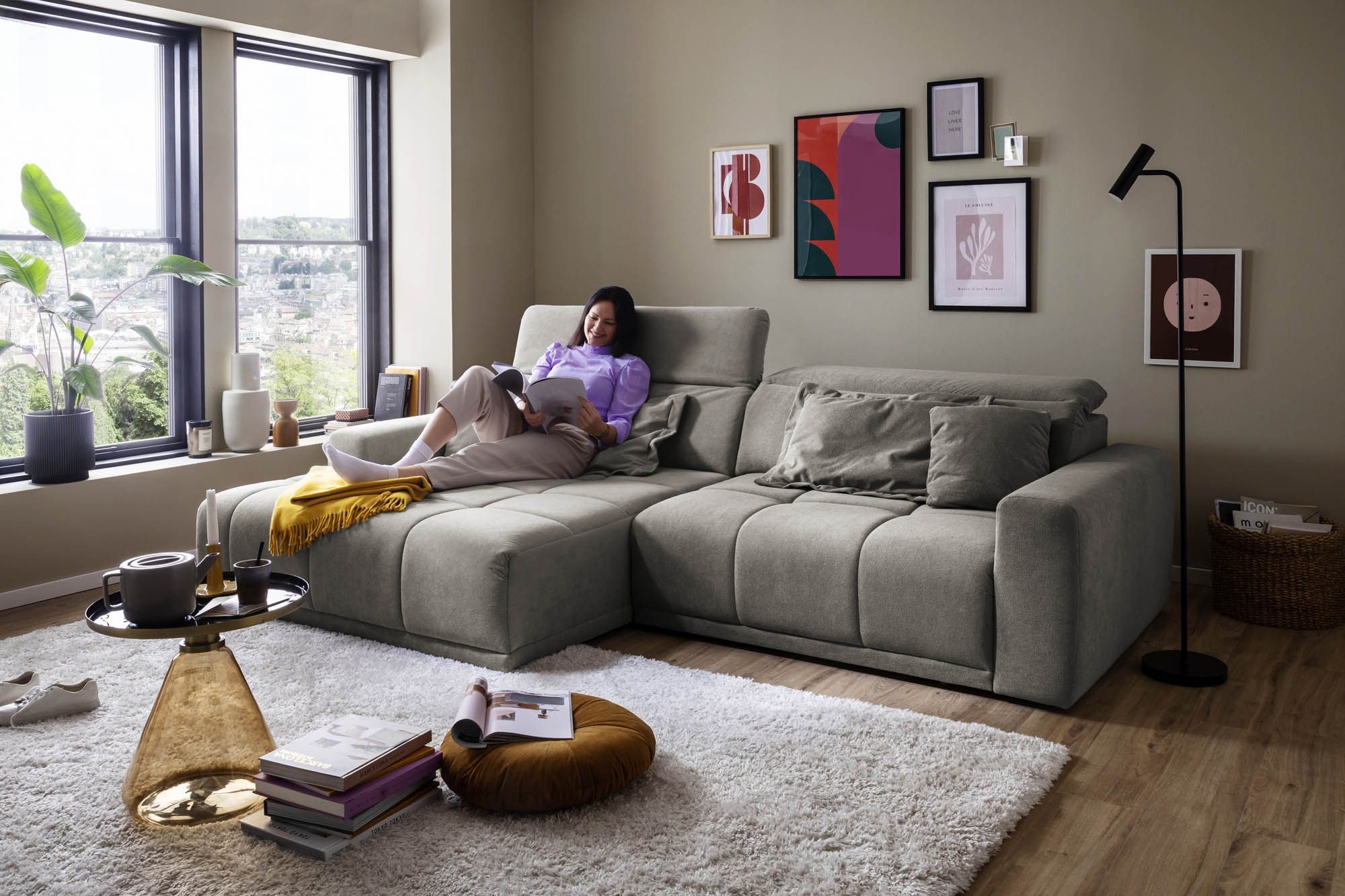 Iwaniccy Polstergarnitur Sitztiefen + Kopfteilverstellung, hellgrau - 288x80x176cm (BxHxT)