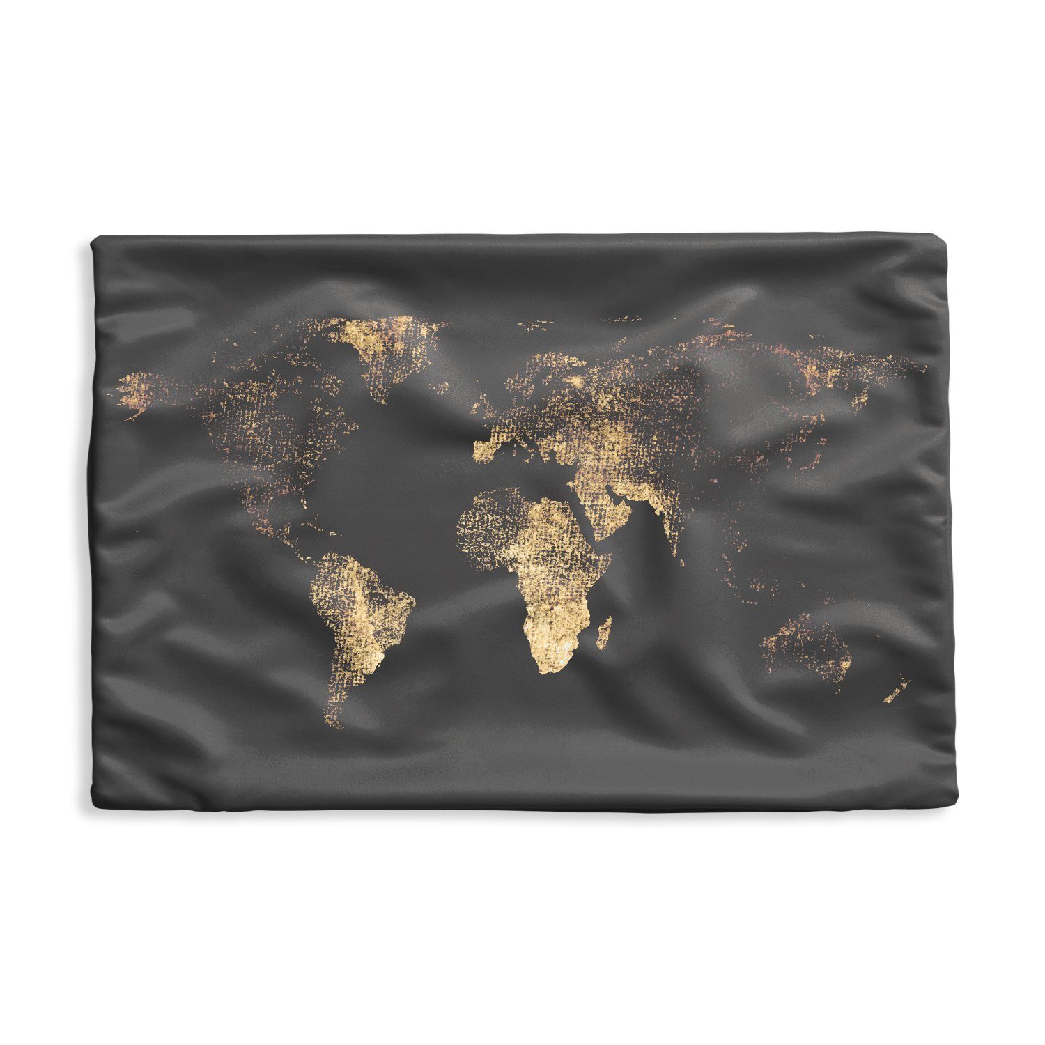 MuchoWow Dekokissen Weltkarte - Schwarz - Gold, Kissenbezug für Sofa, Dekorationkissen, Kissenhüllen, 50x30 cm