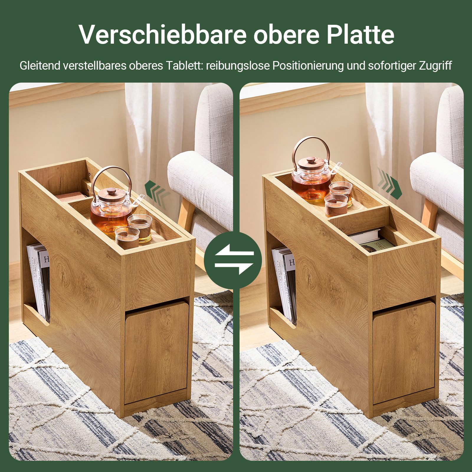 SoBuy Nachttisch FBT158, Beistelltisch Nachttisch, Aufbewahrungsschrank mit Schublade, Sofatisch mit Abnehmbarem Tablett, 25cm Breit