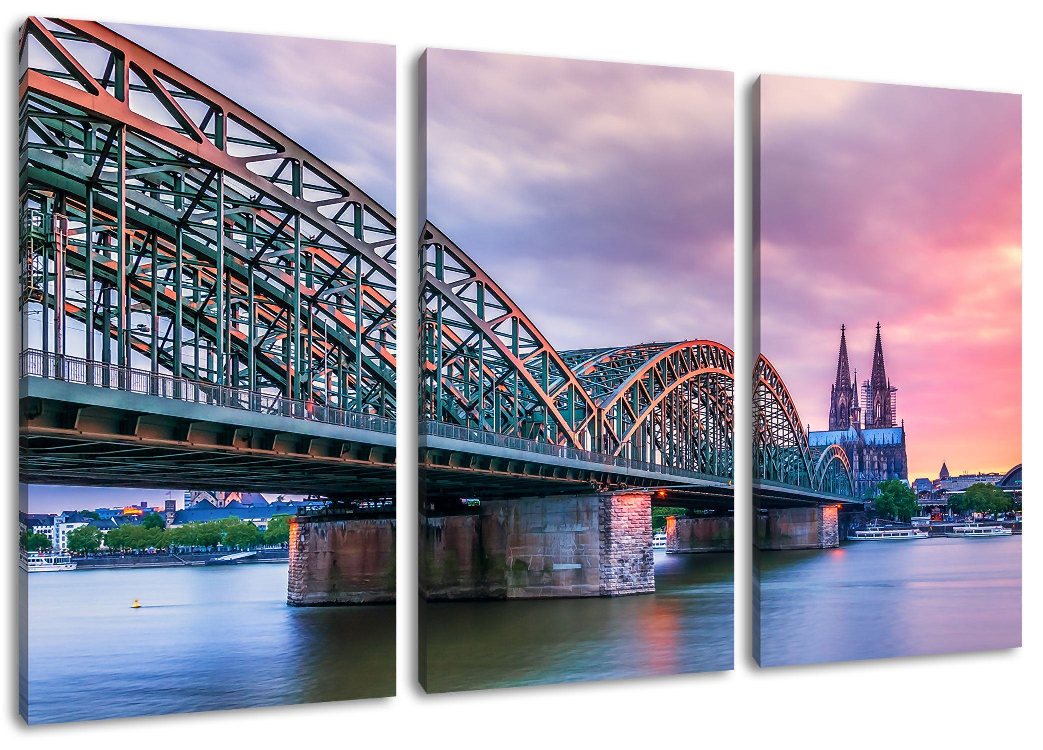 3Teiler in Köln inkl. (1 fertig in Pixxprint (120x80cm) Leinwandbild Zackenaufhänger Köln, Leinwandbild St), bespannt, Hohenzollernbrücke Hohenzollernbrücke