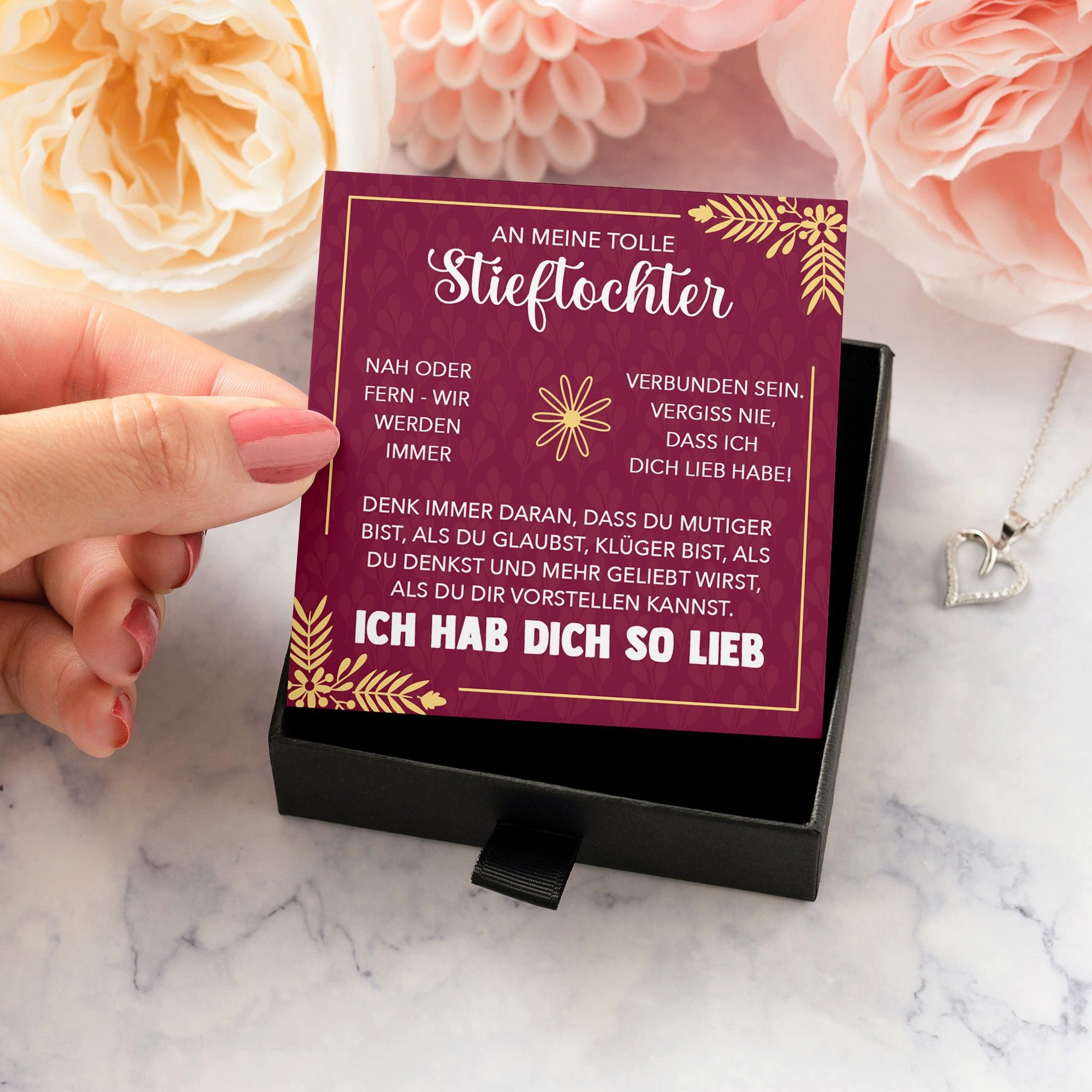 22Feels Schmuckset Stieftochter Geschenk Bonus-Tochter Mädchen Herz Halskette Frauen (inkl. Geschenktasche, Karte(n), Poliertuch, Beutel), Silber 925/000, Karte Made In Germany