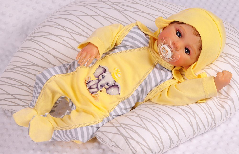 La Bortini Strampler, Jäckchen & Mütze Strampler Mütze Hemdchen Set Baby  Anzug 3tlg 44 50 56 62 68 74 mit Print, Farbe: Gelb