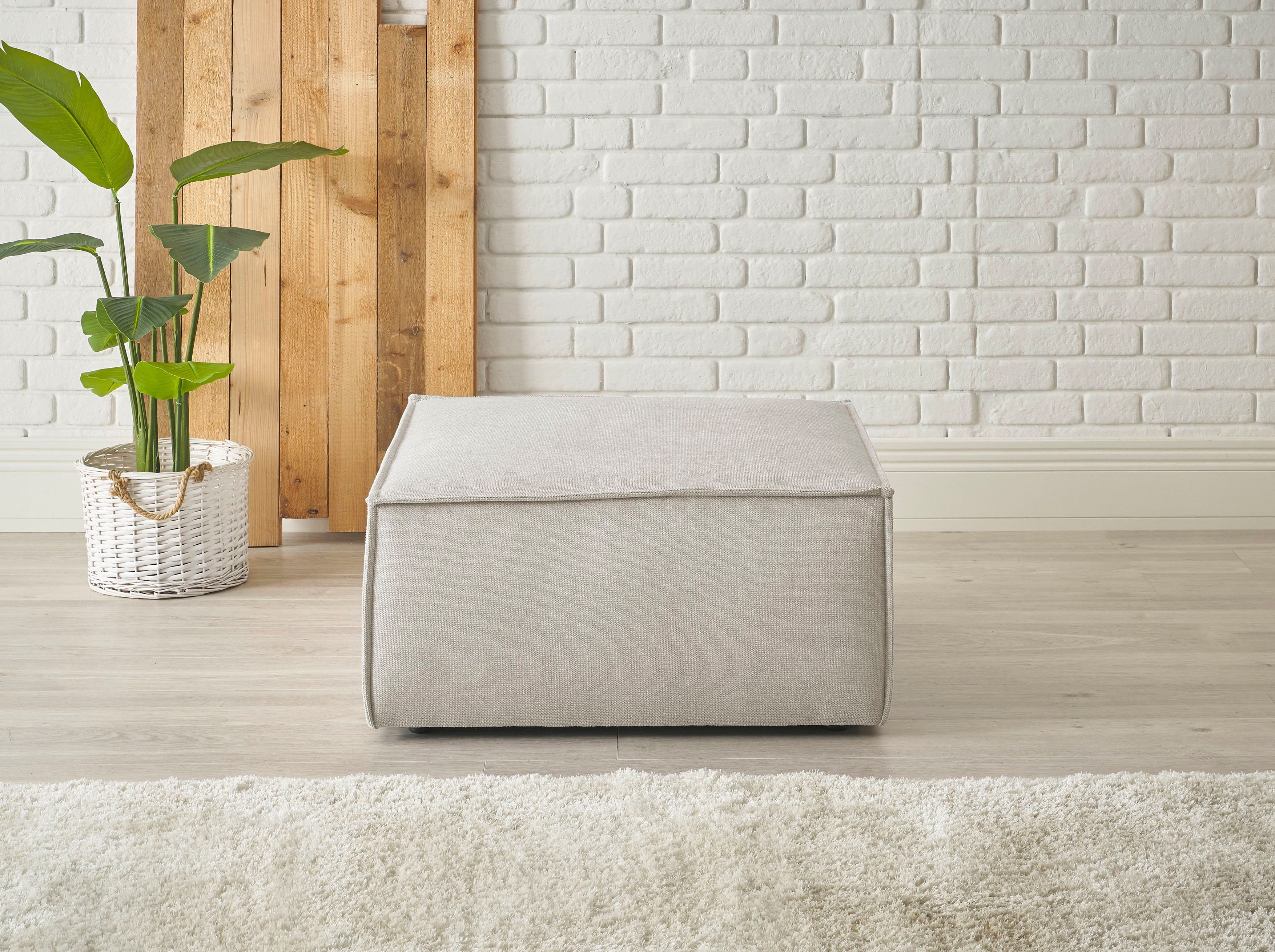 OTTO home Hocker FINNLEY, Polsterhocker in Bouclé, Struktur fein u. Mega Cord verfügbar, passend zum Loveseat der Serie Finnley
