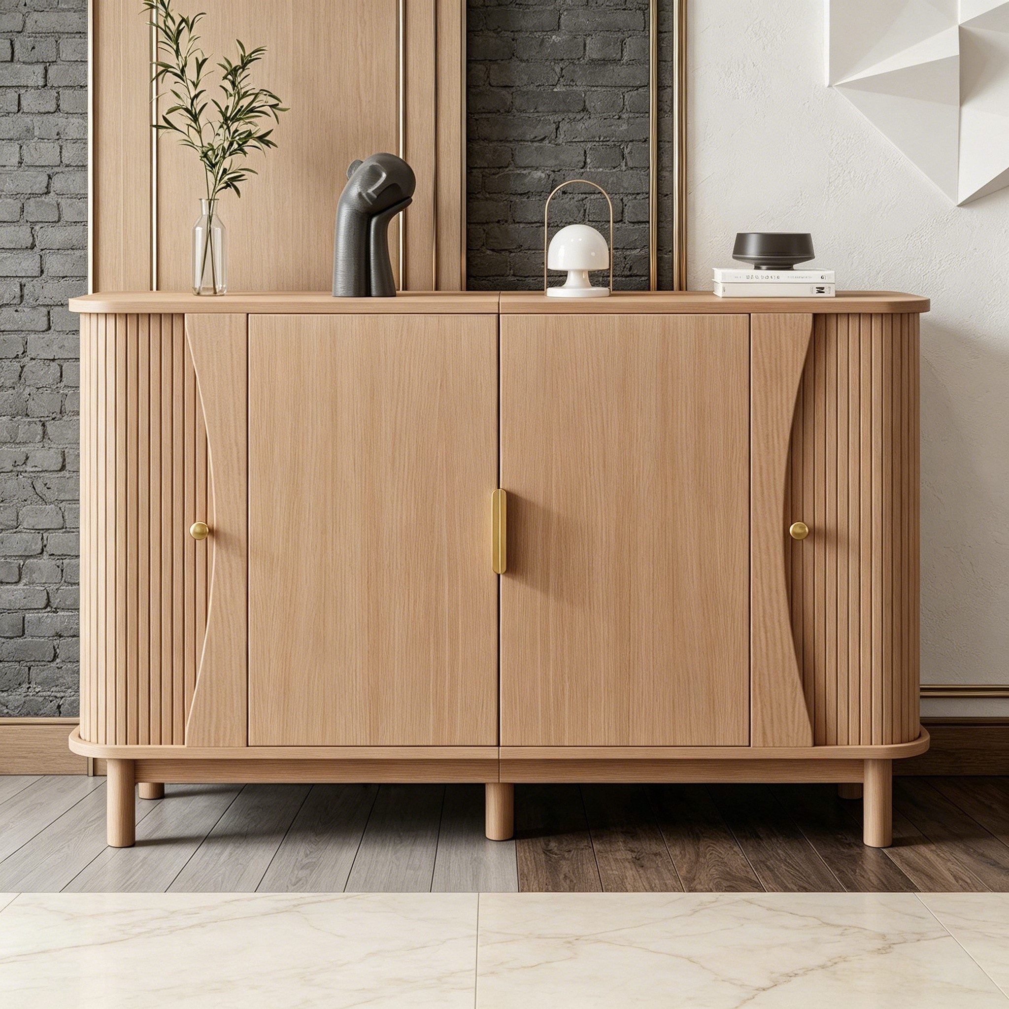Merax Sideboard mit abgerundeten Kanten, Schrank Buffetschrank Anrichte (1 St), Kommode mit 2 Schiebetüren & Stauraum, 140x40x88cm