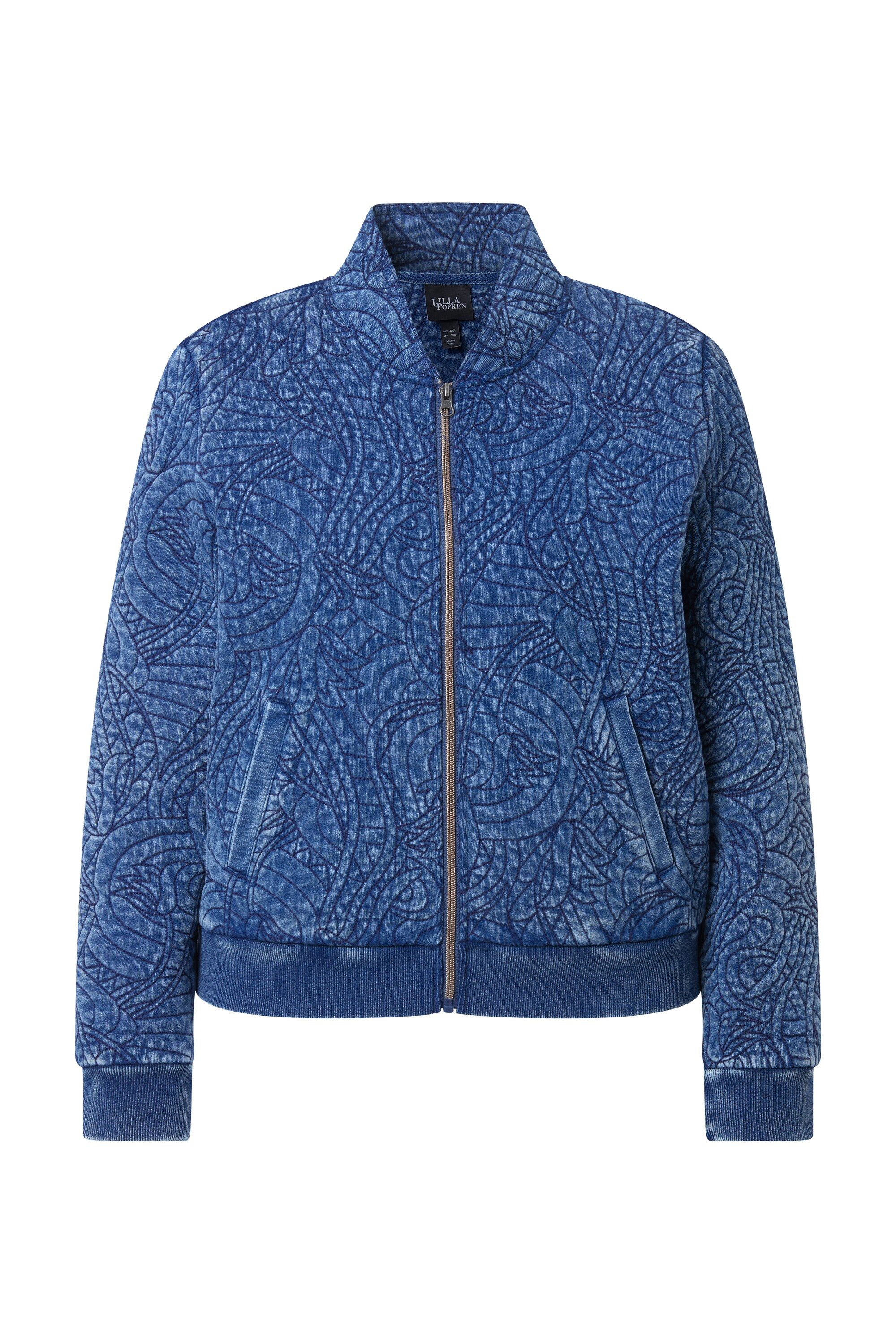 Ulla Popken Sommerjacke Stepp-Blouson Indigo-Färbung Stehkragen Langarm