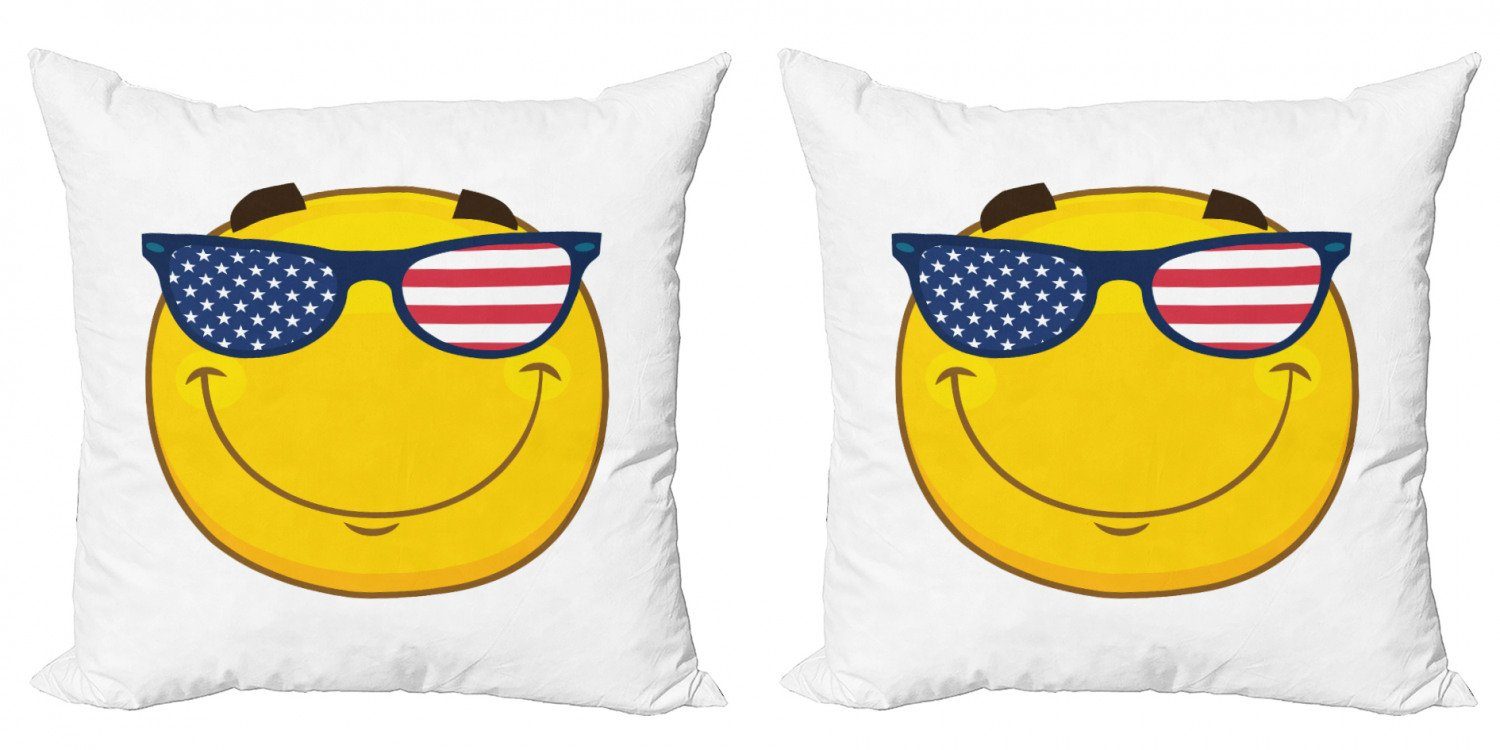 Kissenbezüge Modern Accent Doppelseitiger Digitaldruck, Abakuhaus (2 Stück), Lächeln USA-Themed Emoji Sun Gesicht