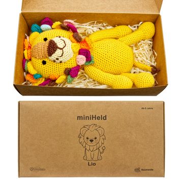 miniHeld Babypuppe Handgestrickter Löwe "Lio" gehäkelt Spielzeug 28 cm aus Baumwolle