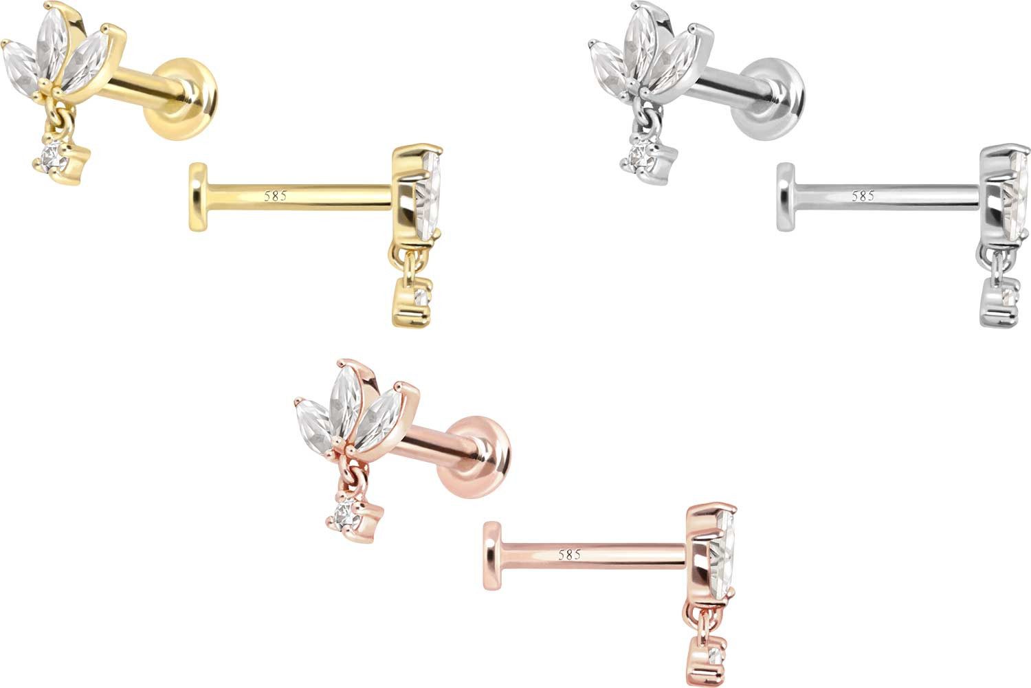 PIERCINGLINE Piercing-Set 14 Karat Gold Labret mit Innengewinde MOISSANIT-L günstig online kaufen
