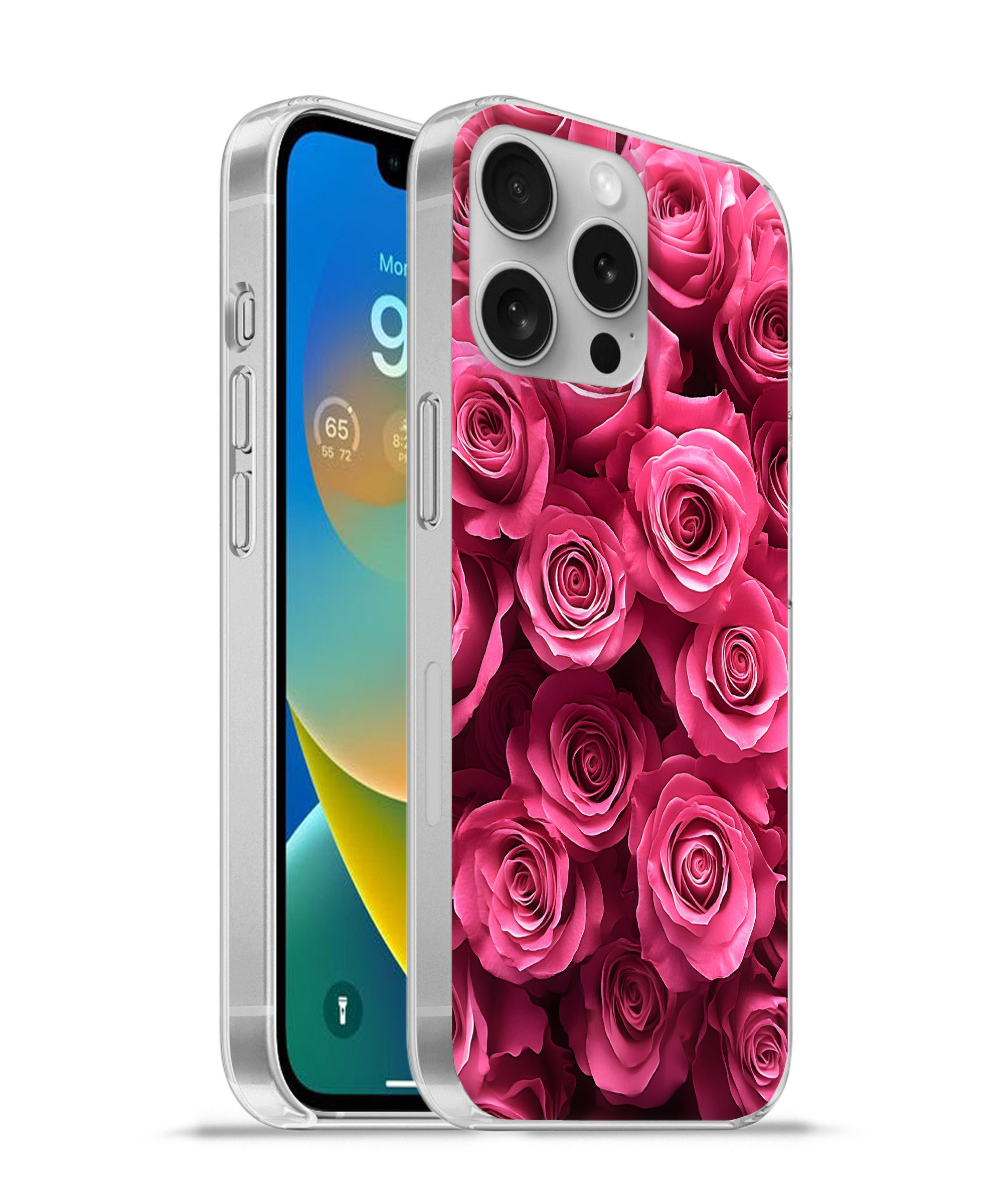 MuchoWow Handyhülle für Apple iPhone 16 Pro Rosen - Rosa - Blume, Smartphone-Bumper, Print, Handy Schutzhülle Dünn