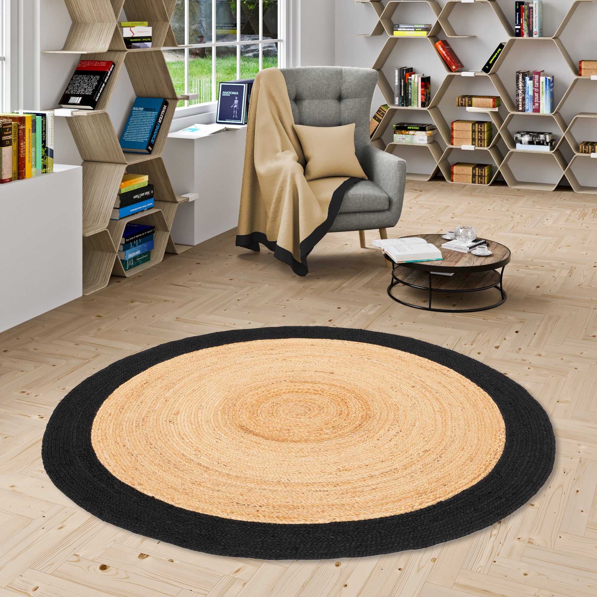 Pergamon Sisalteppich Naturfaser Teppich Jute Salsa Bordüre Rund, Rund, Höhe: 8 mm
