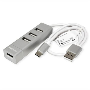 ROLINE USB-Verteiler ROLINE USB 2.0 Notebook Hub, 4 Ports, Typ A+C Anschlusskabel (14.02...