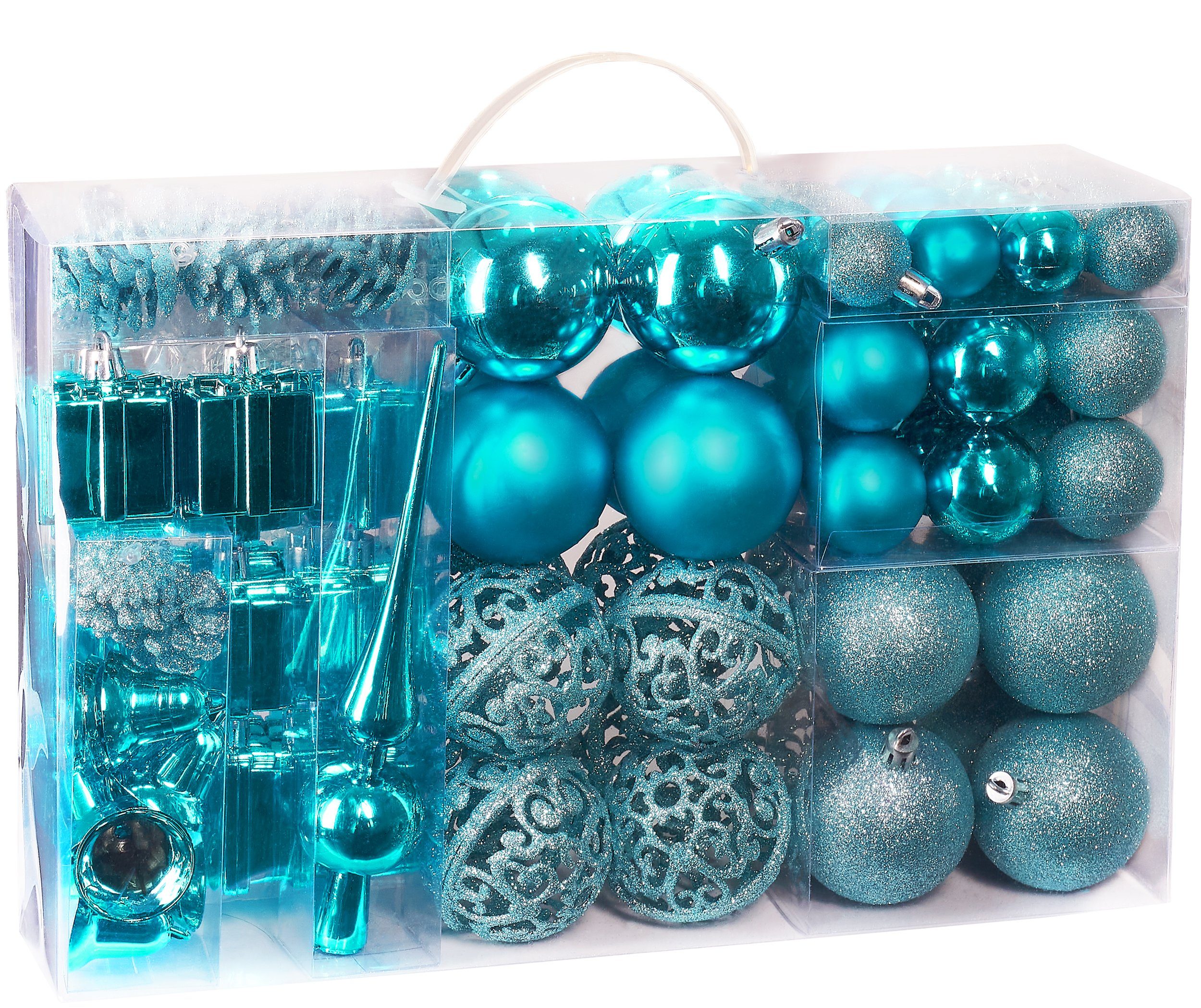 BRUBAKER Weihnachtsbaumkugel 101-teiliges Weihnachtskugel-Set mit Baumspitze, Christbaumschmuck aus Kunststoff, Weihnachtsdekoration edel und robust Blau