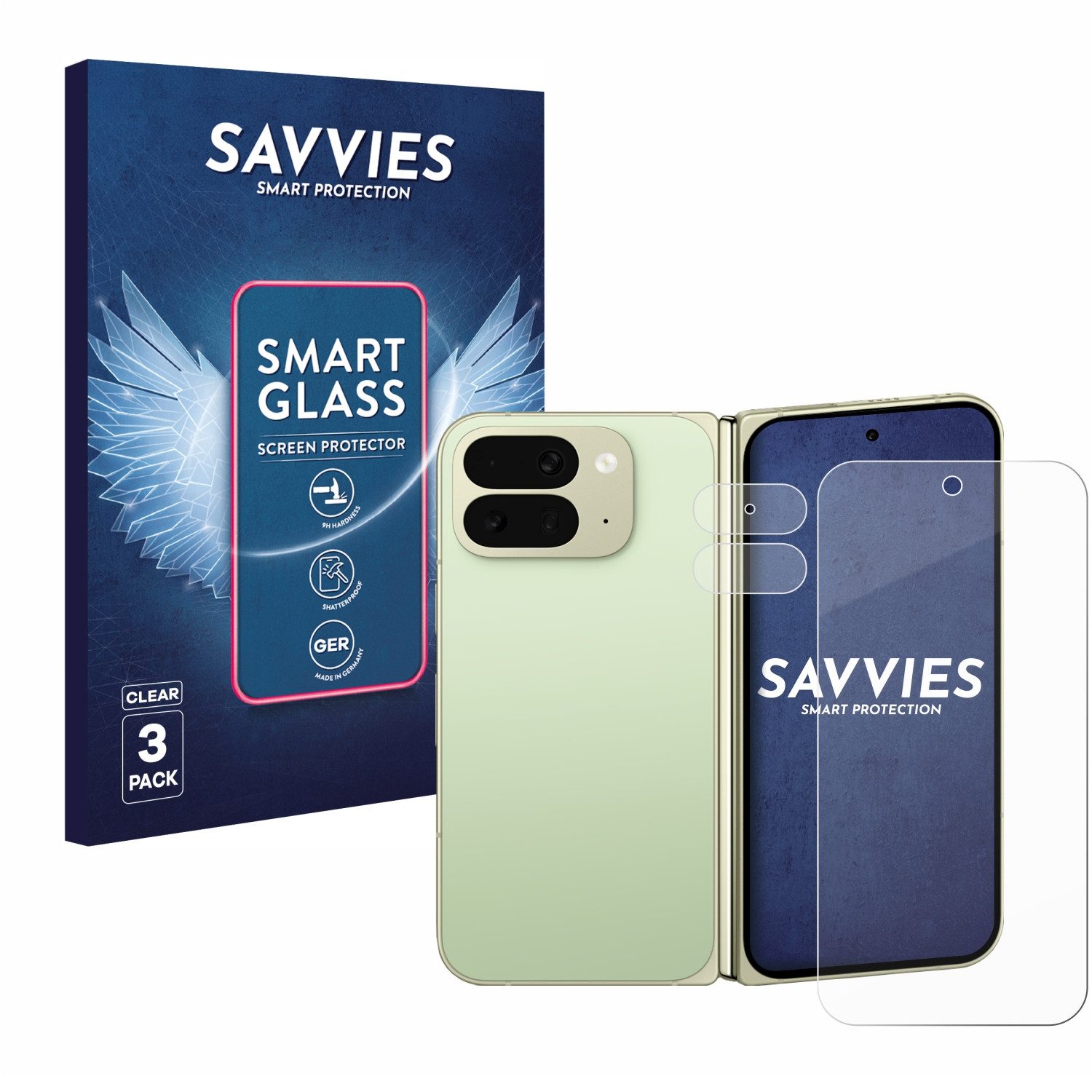 Savvies Displayschutzglas Schutzglas Panzer für Google Pixel 10 Pro Fold (Display+Kamera), 3 Stück, Schutzfolie Display Schutz Glas Folie klar