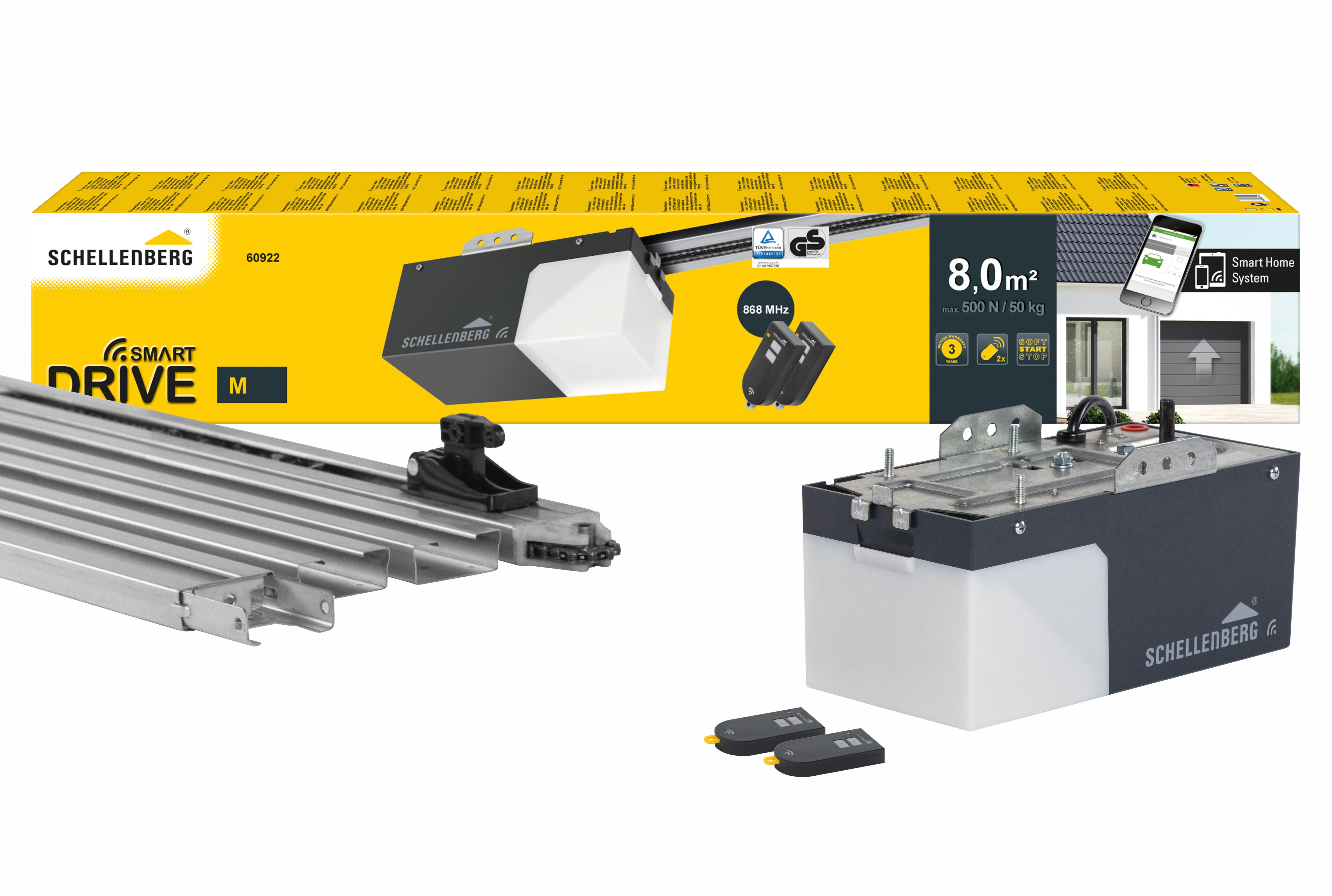 SCHELLENBERG Garagentorantrieb Smart Drive M, Smart Drive M, 500 N Zugkraft, max. Torfläche 8 m², Funk-Torantrieb, inkl. Zubehör