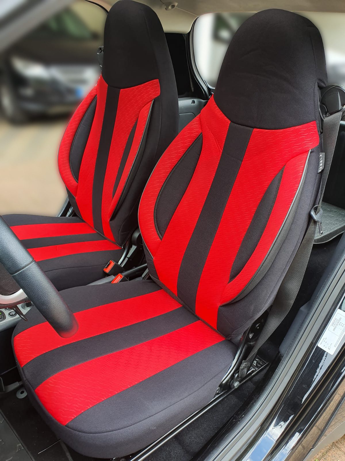 BREMER SITZBEZÜGE Autositzbezug für Smart fortwo 451 Bj 2007-14 (SMD502), Set, Schonbezüge Sitzbezüge Fahrer und Beifahrer, in Schwarz/Rot