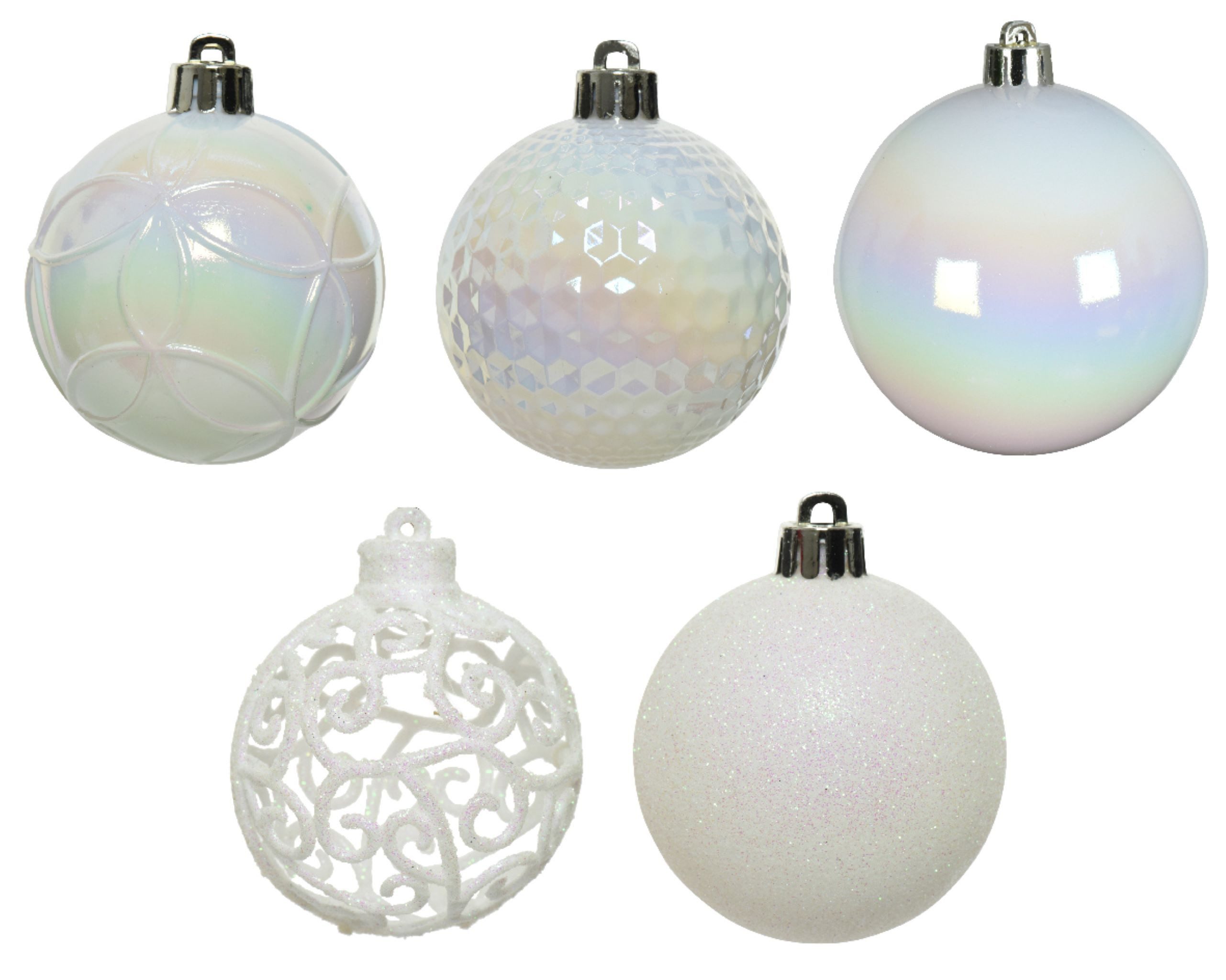 Kaemingk Weihnachtsbaumkugel, Weihnachtskugeln Kunststoff Ornamente 6cm 37er Set - Weiß irisierend