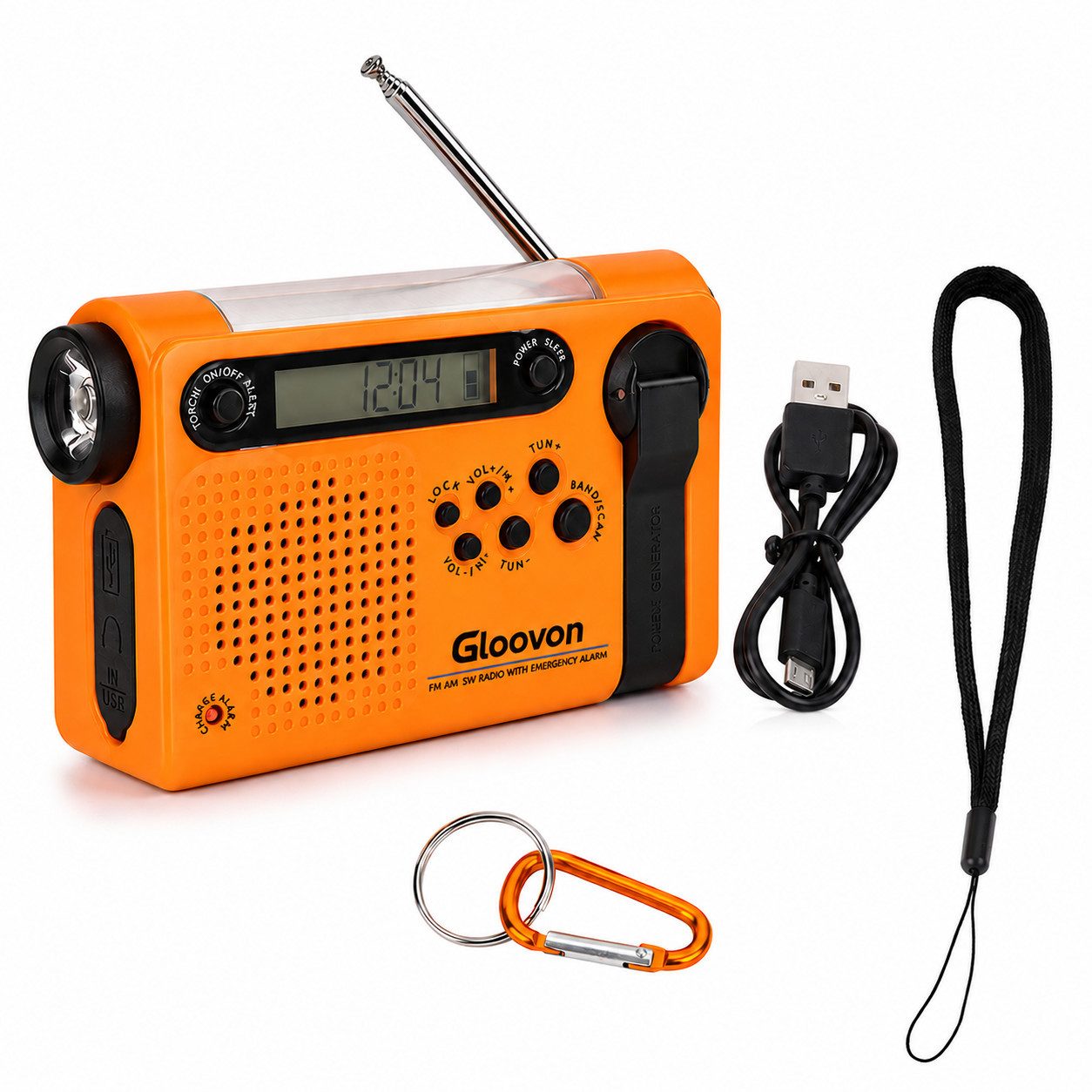 Tekoo Notfallradio Kurbelradio mit Solar, Taschenlampe & SOS-Alarm Notfallradio (UKW (FM), MW (AM), Wetterband, 60 Senderspeicherplätze, Weckfunktion, Sleep-Timer, 2 W, 3 Lademethoden, Powerbank-Funktion, Wetterwarnfunktion, IPX3)