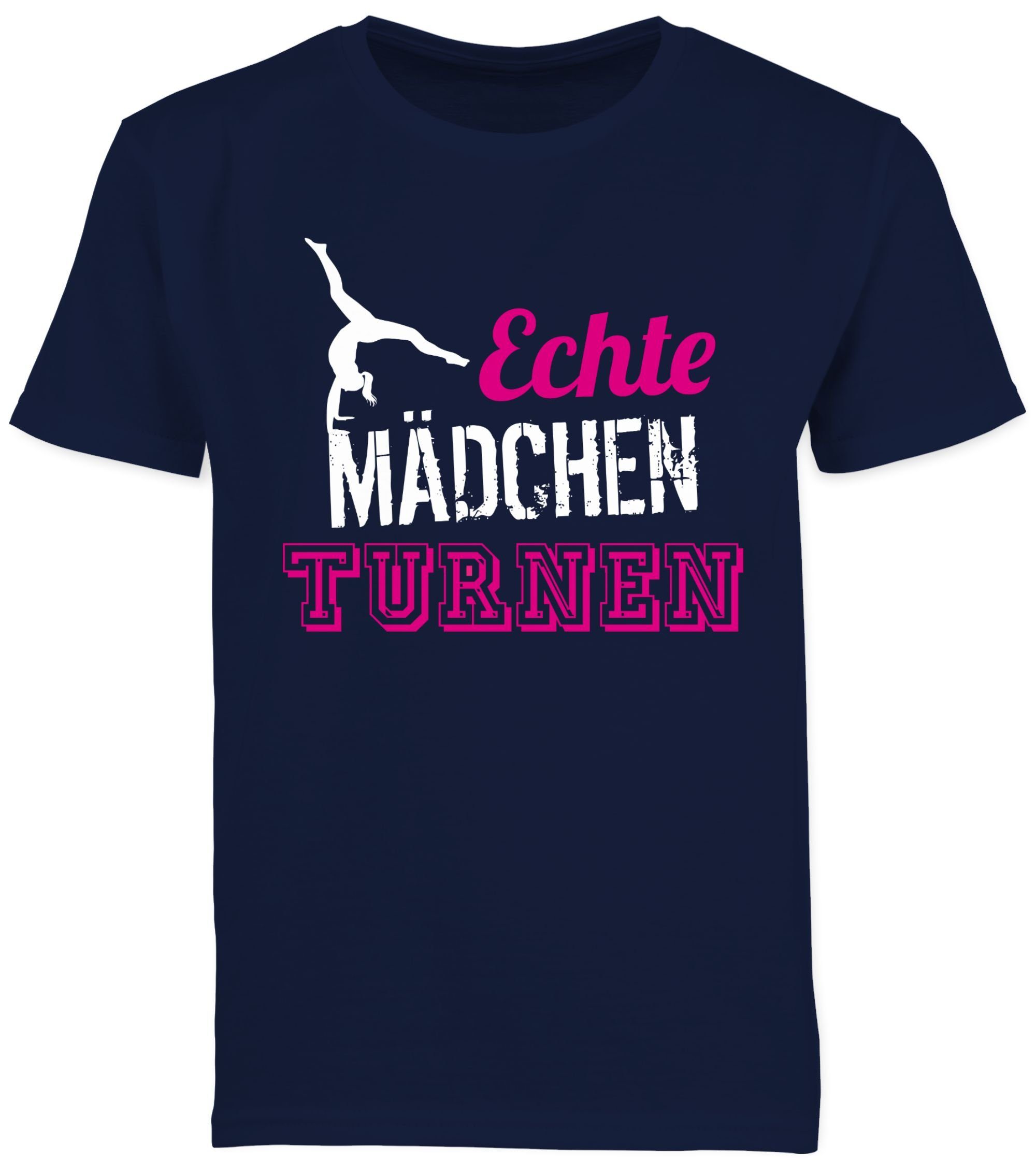 Shirtracer T-Shirt Echte Mädchen turnen - Geschenk Turnerin Kinder Sport Kleidung 3 Dunkelblau