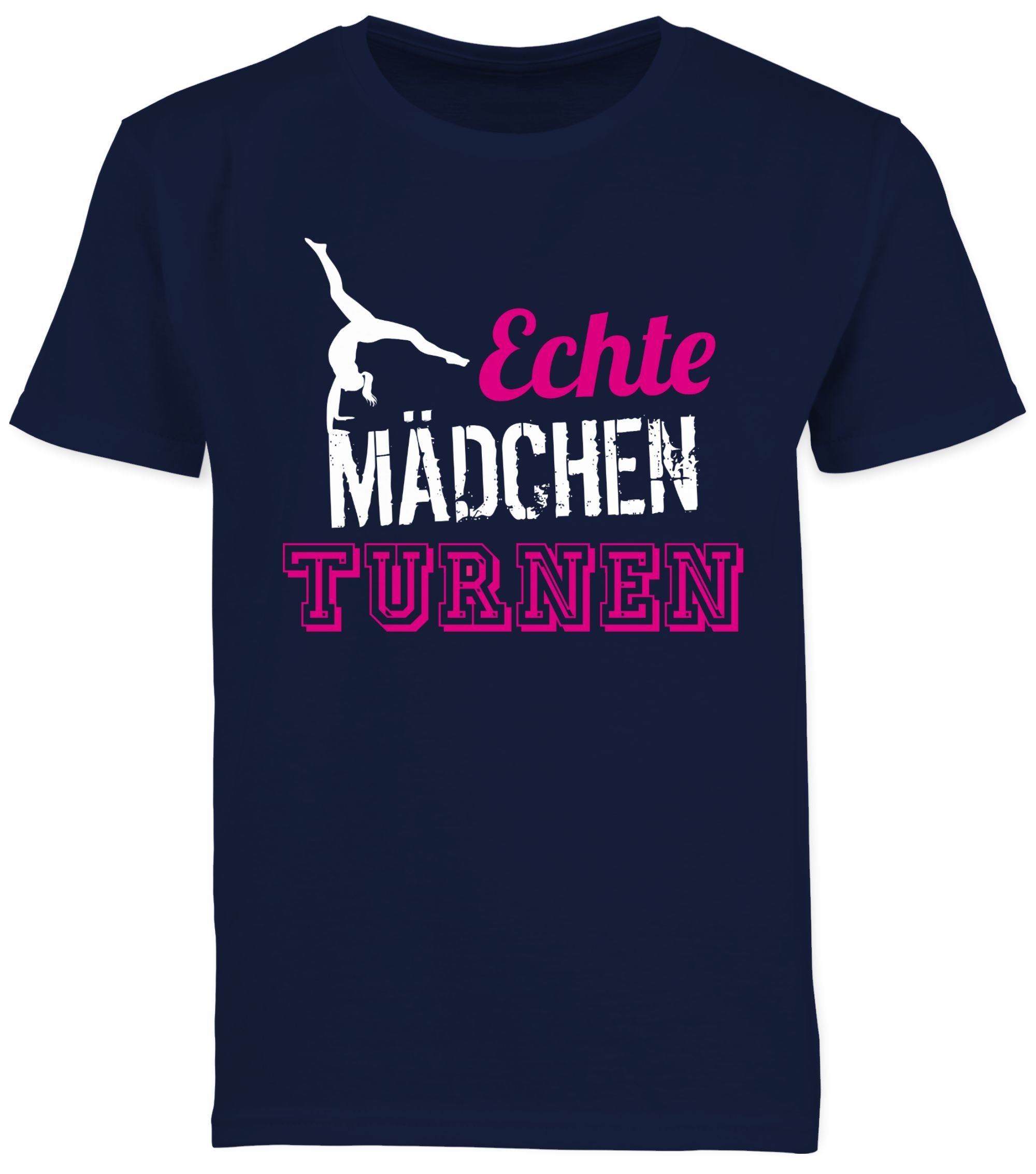 Shirtracer T-Shirt Echte Mädchen turnen Kleidung Sport Turnerin Kinder Dunkelblau - Geschenk 3