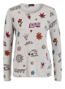 Grace Fashion Kaschmirpullover Happy Love mit Rundhalsausschnitt verschiedene bedruckte Motive