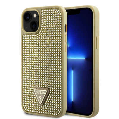 Guess Handyhülle Guess Rhinestones Triangle Metal Logo Case für iPhone 15 Gold Schutzhü