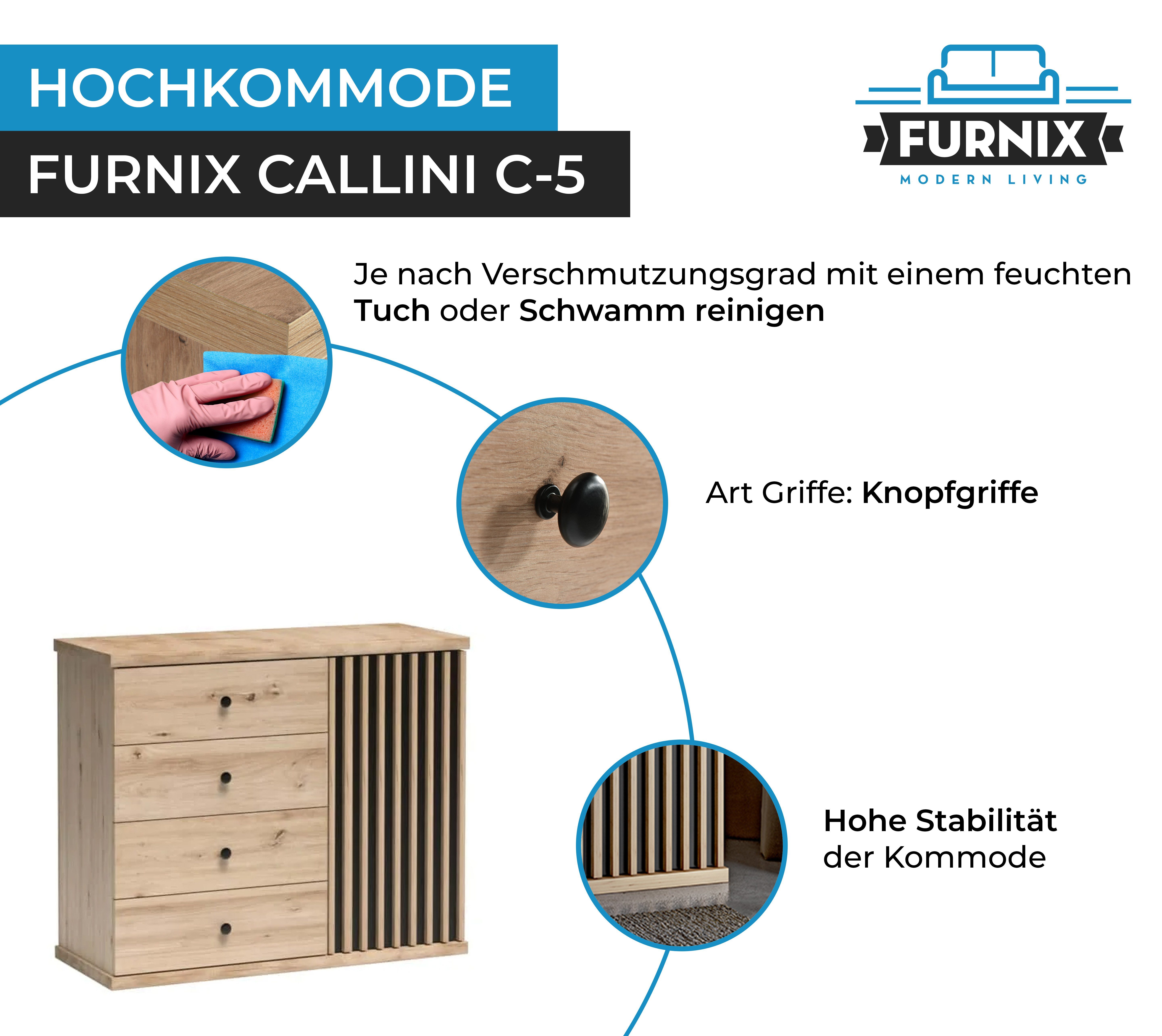 praktische Artisan, Furnix CALLINI Schubladen x 4 & 1 C-5 Kommode B101,6 Tür Hochkommode Eiche x cm mit H85,4 T40,6