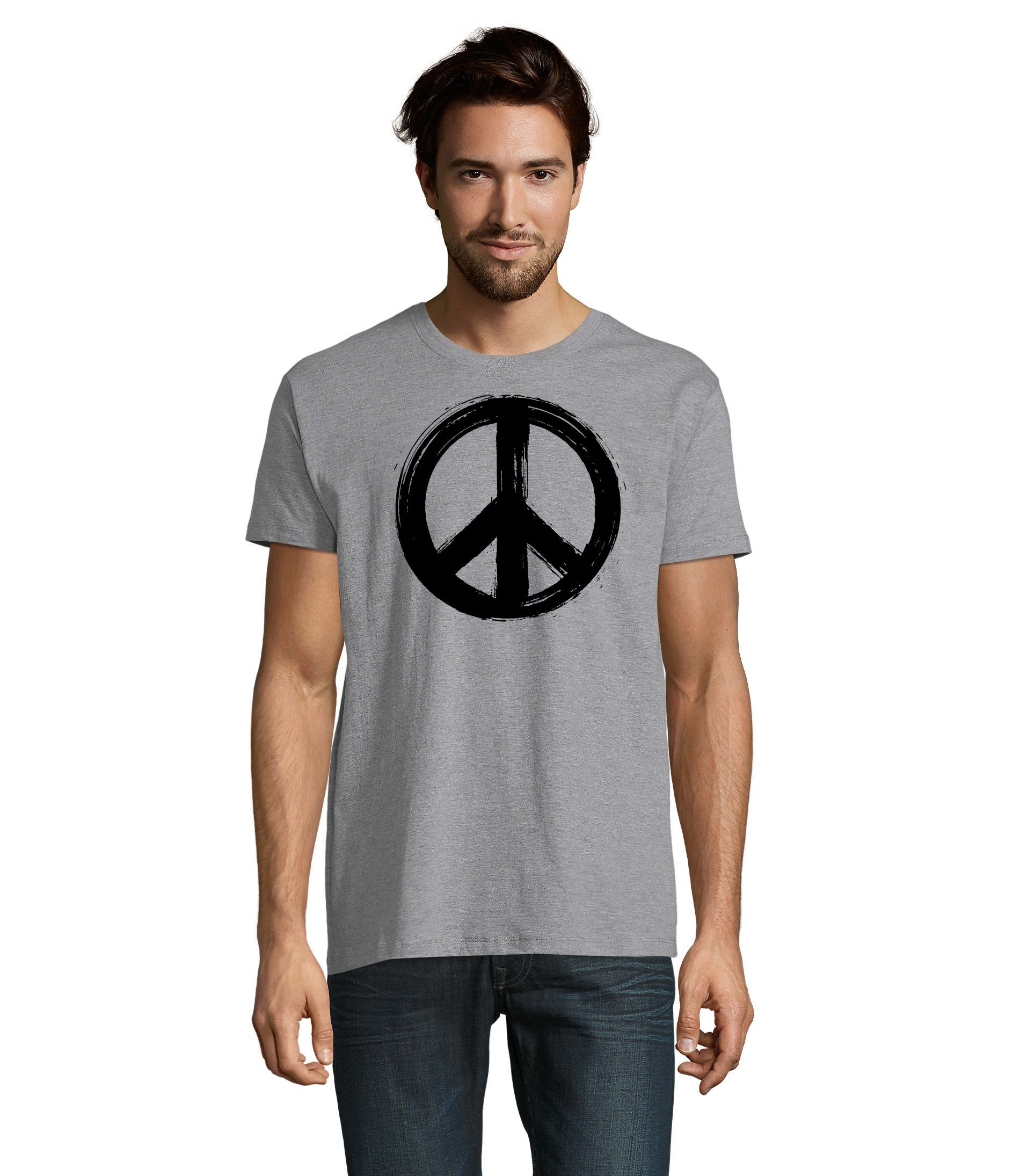 T-Shirt Peace Symbol Herren T-Shirt Friedenssymbol Print Rundhalslook