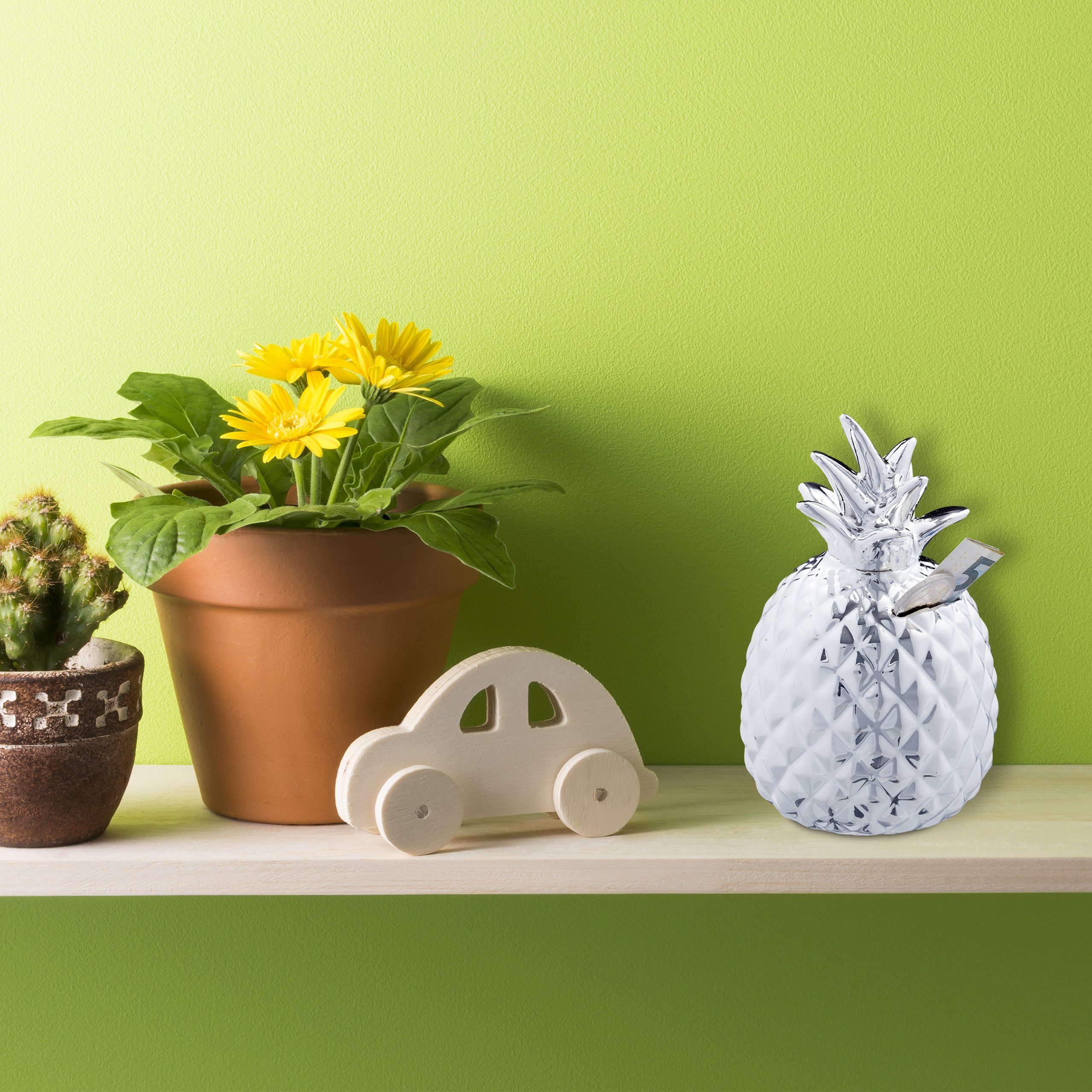 relaxdays Spardose Ananas in Silb günstig online kaufen