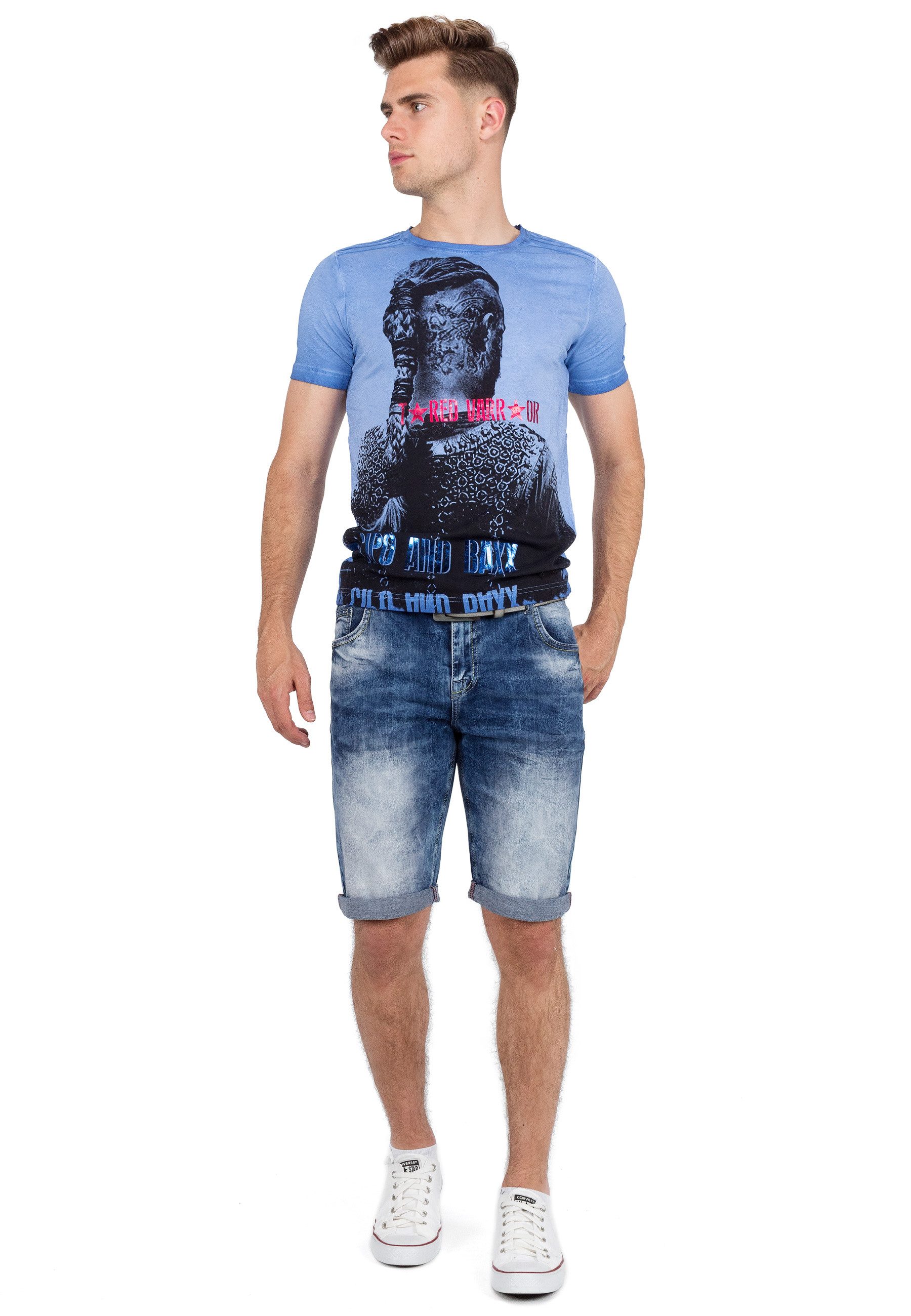 Cipo & Baxx Jeansshorts Herren Regular Fit Kurze Hose Stonewashed BA-21CB17 mit auffälligen und dekorativen Nähten