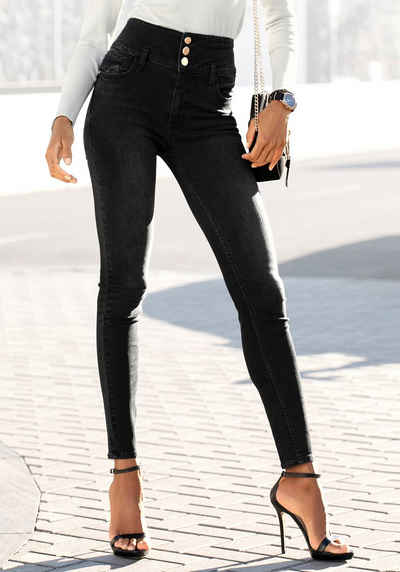 LASCANA High-waist-Jeans mit goldfarbenen Knöpfen
