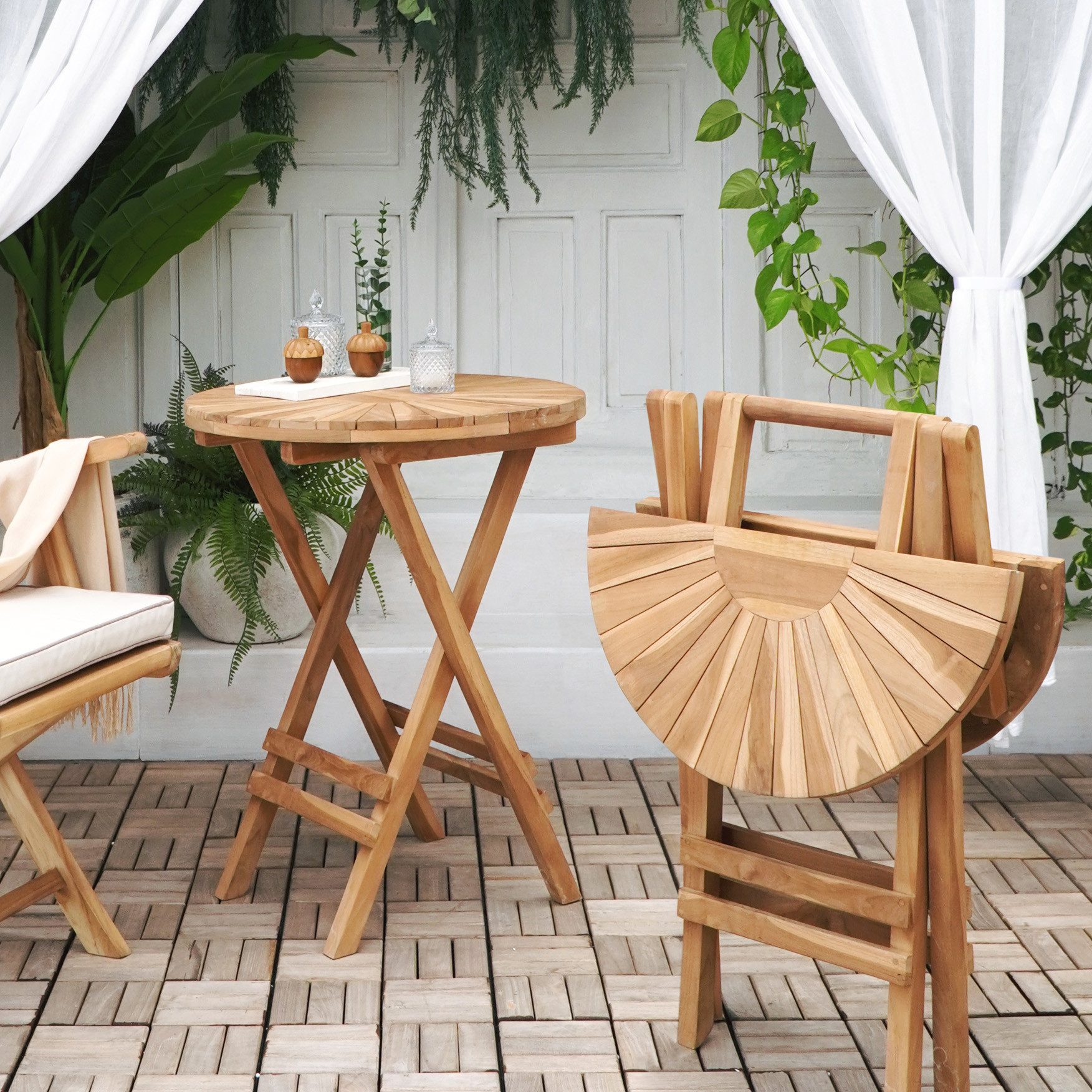 More2Home Gartentisch Balkon-Esstisch KLAPPO, Teakholz, rund 60 cm klappbar