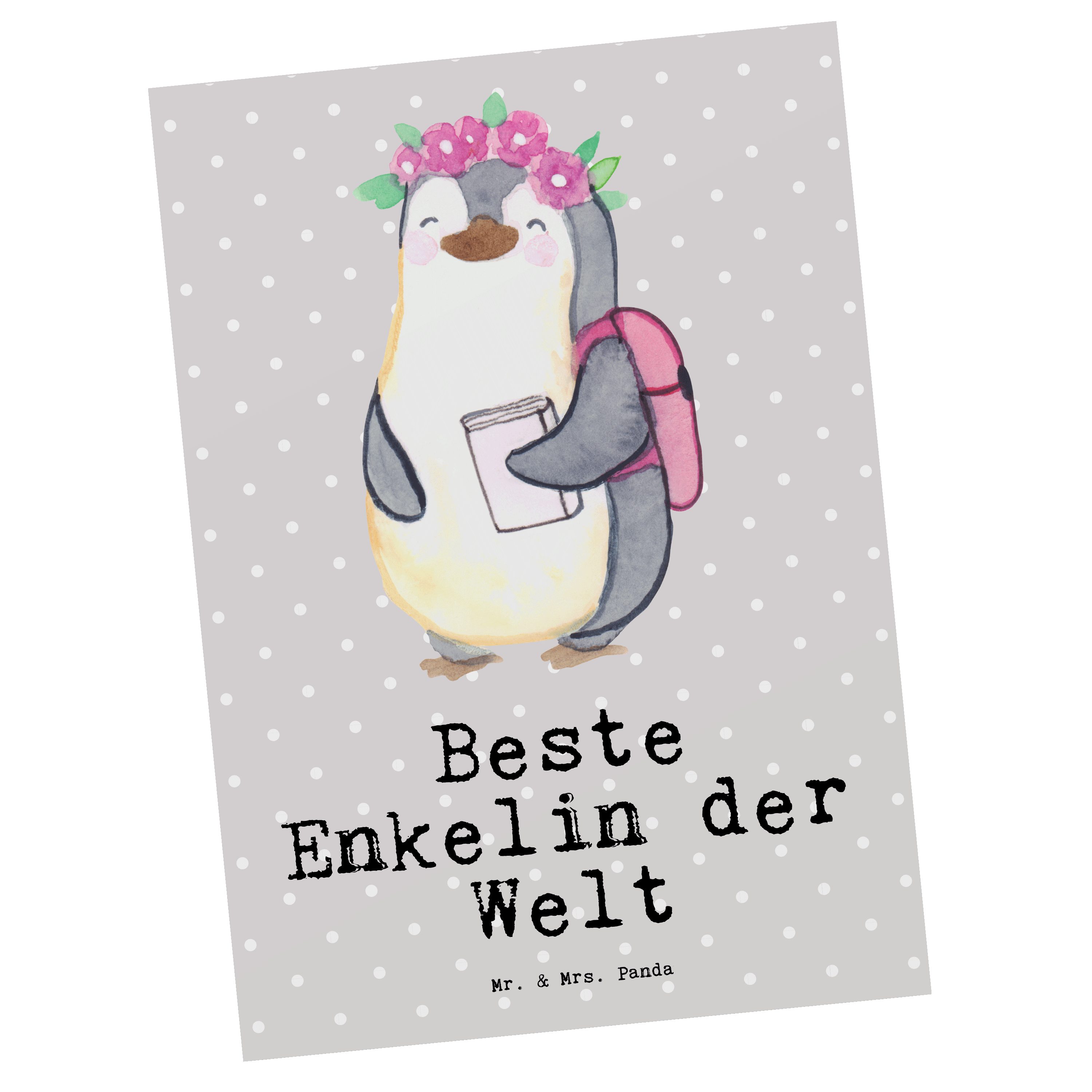 Mr. & Mrs. Panda Postkarte Pinguin Beste Enkelin der Welt - Grau Pastell - Geschenk, Kind von So