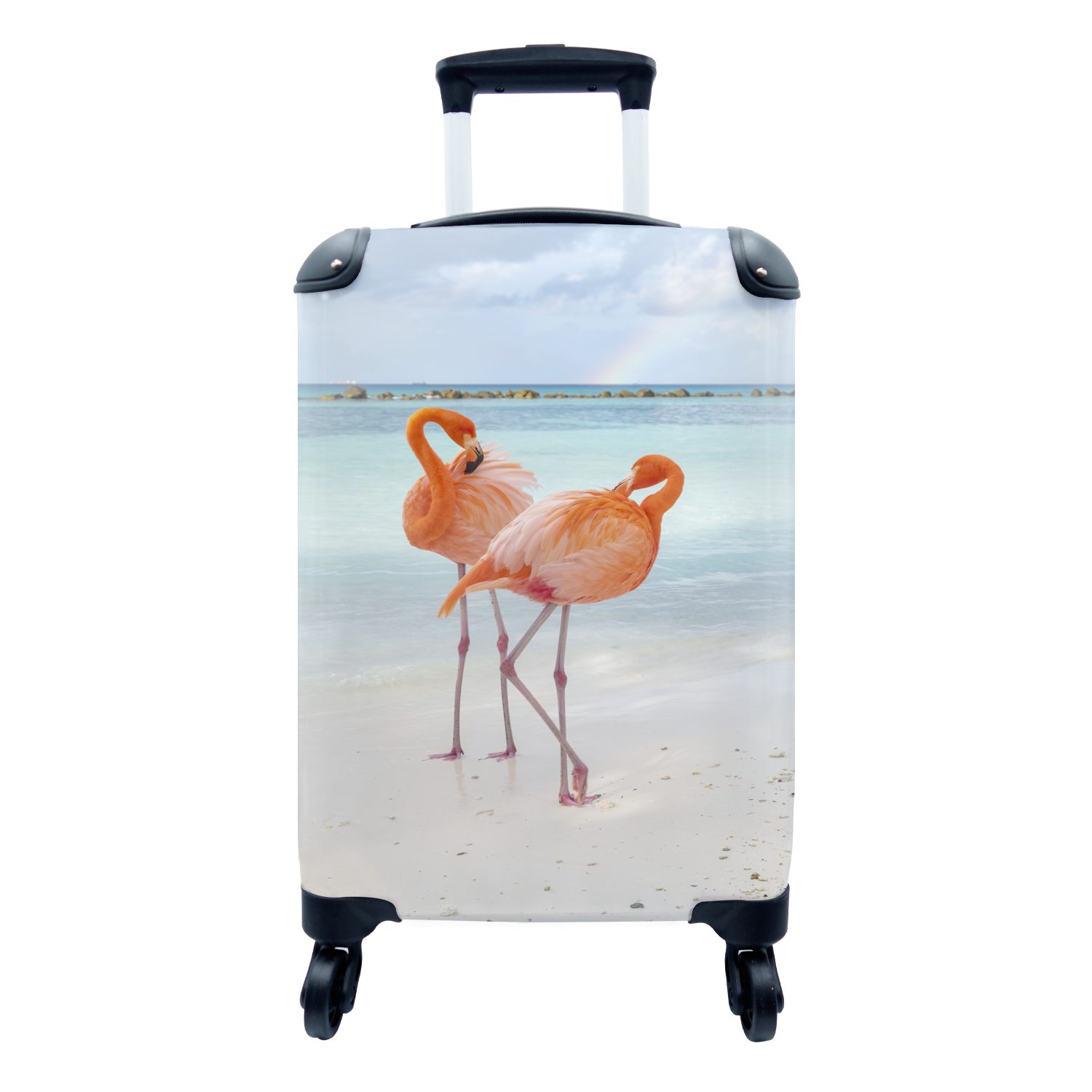 MuchoWow Handgepäckkoffer Flamingo - Meer - Sommer, 4 Rollen, Reisetasche mit rollen, Handgepäck für Ferien, Trolley, Reisekoffer