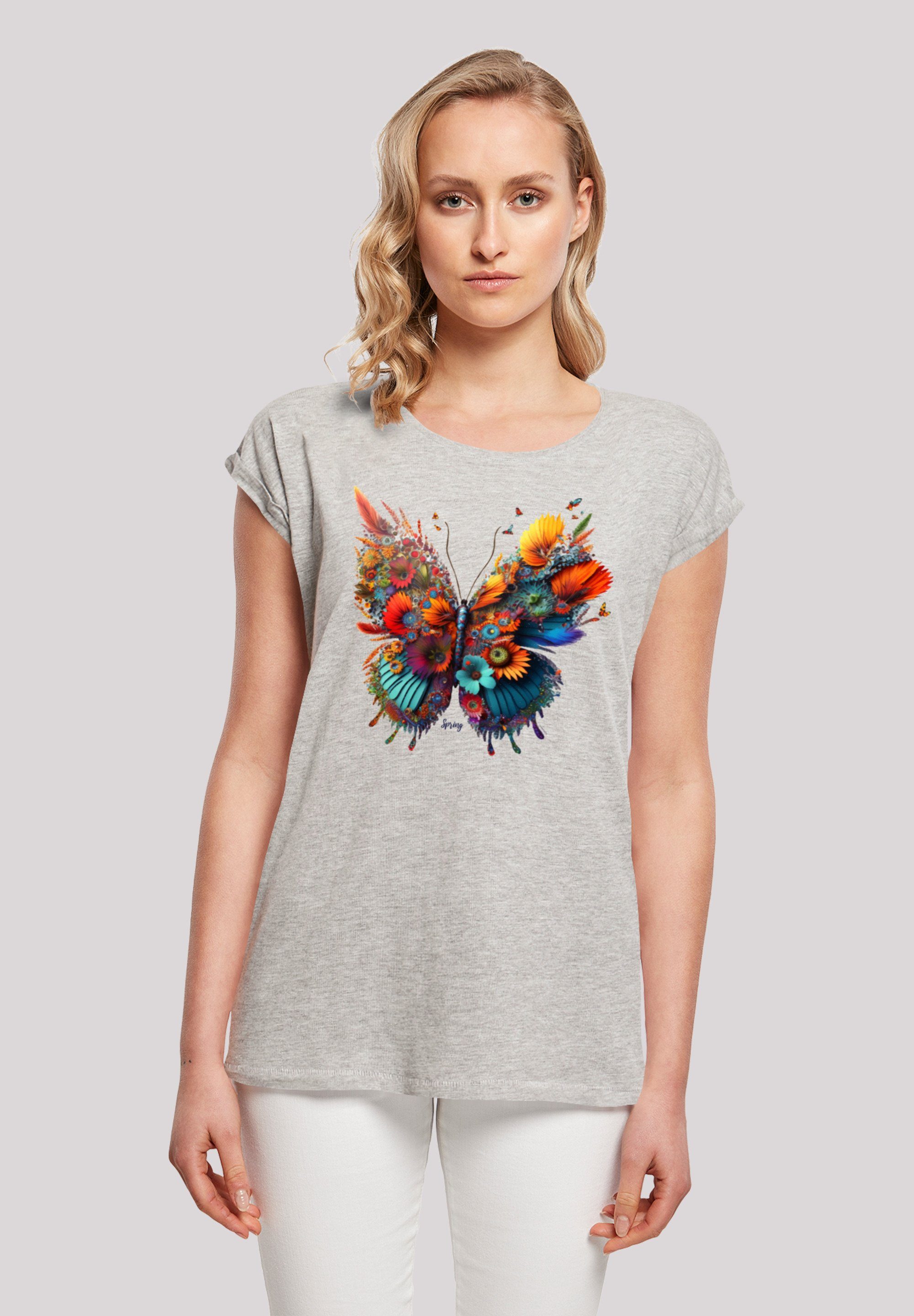F4NT4STIC T-Shirt Schmetterling Blumen Print, Das Model ist 170 cm groß und  trägt Größe M