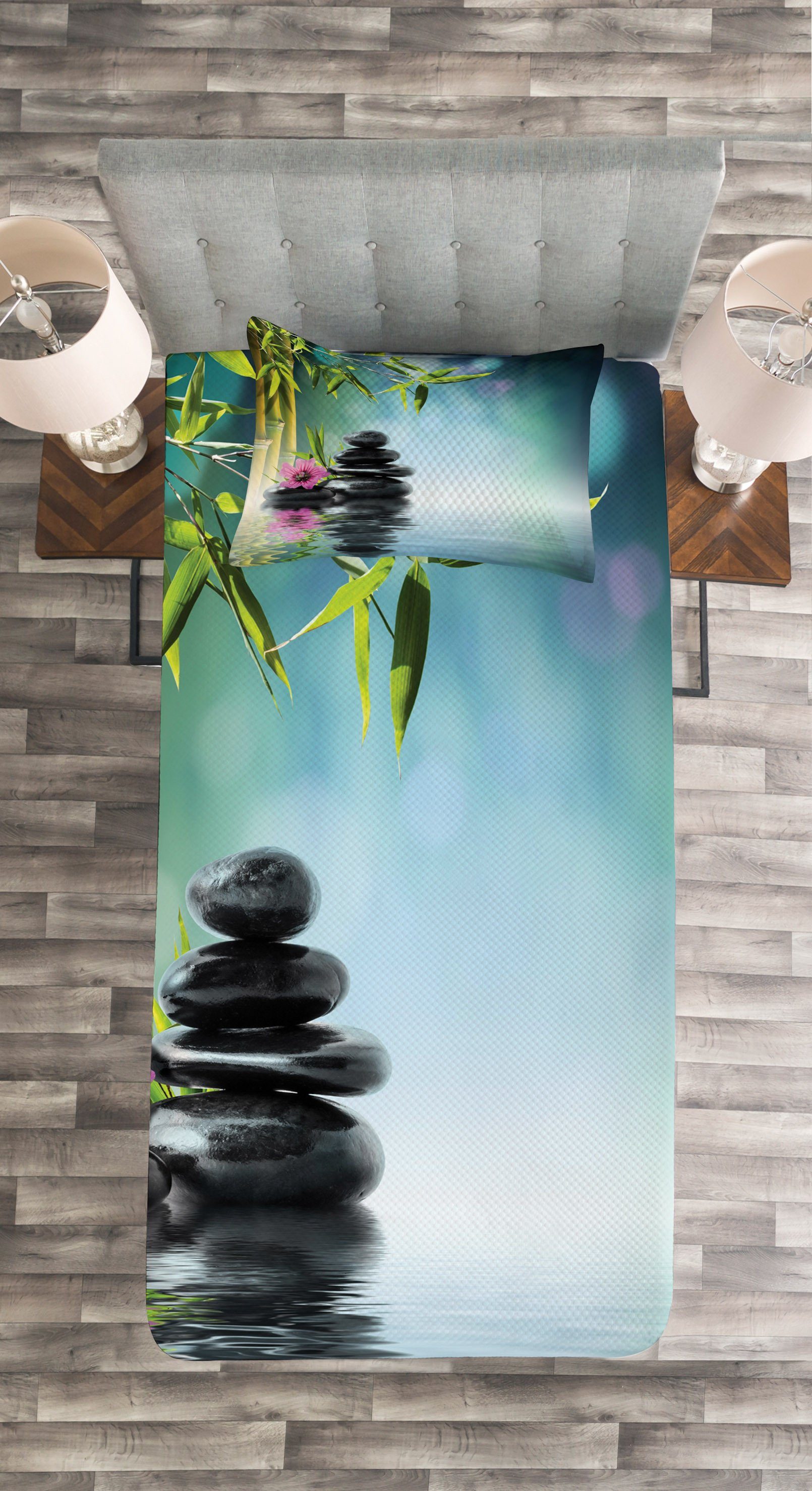 Wasser Set Spa mit dem auf Waschbar, Tagesdecke Bambus Kissenbezügen Abakuhaus, Hibiscus