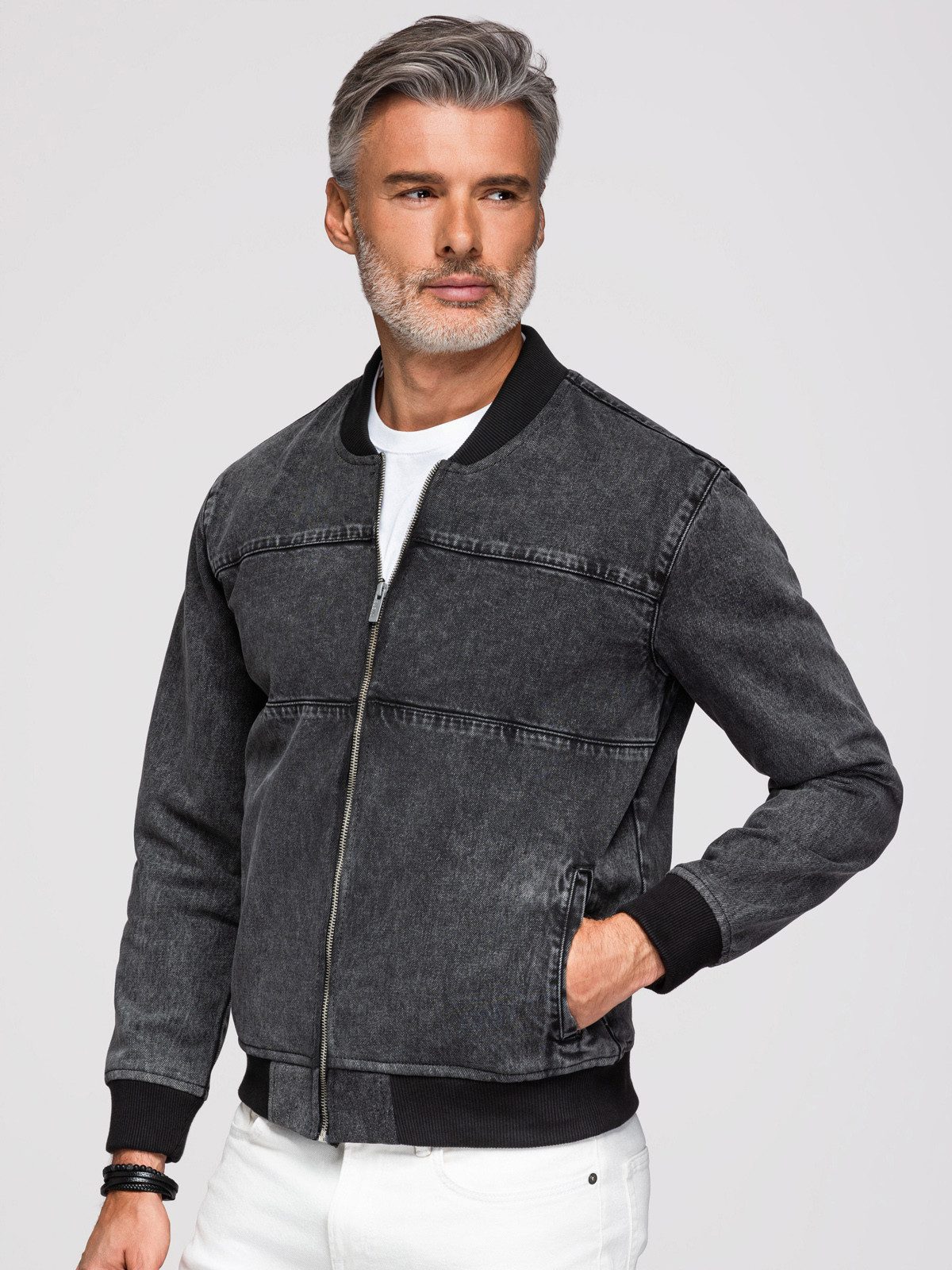 Bomberjacke Denim-Bomberjacke für Herren mit Stone-Wash-Effekt
