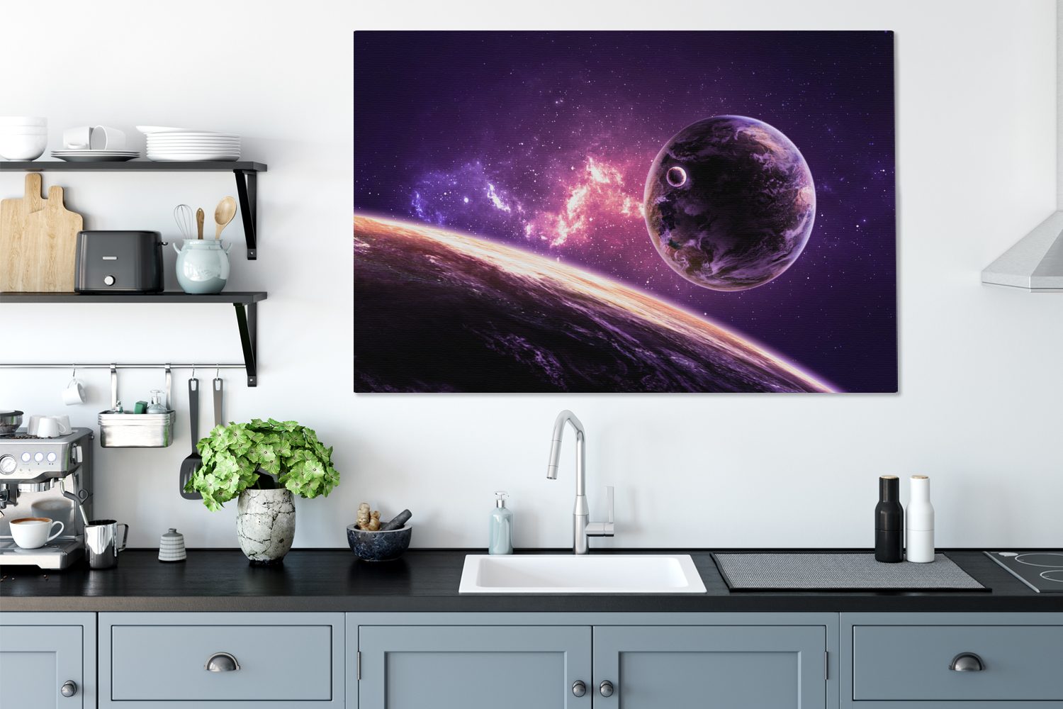 Weltraum cm 120x80 - Planeten (1 XXL, Gemälde, OneMillionCanvasses® für großes, Wohnbereiche, - St), Leinwandbild Sterne, Wandbild alle