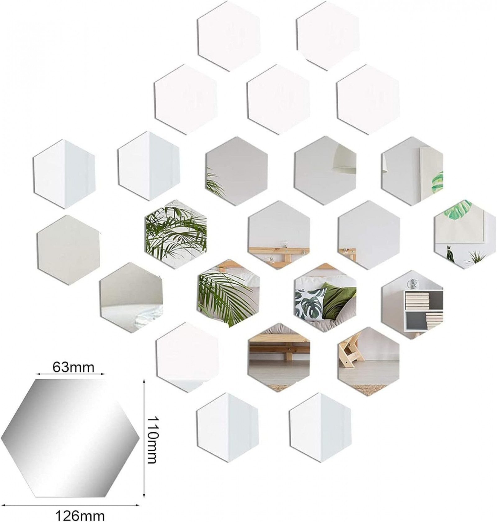 FELIXLEO Wandspiegel 24 Stück Sechseckiger Spiegel Wandaufkleber 3D Sechsec günstig online kaufen