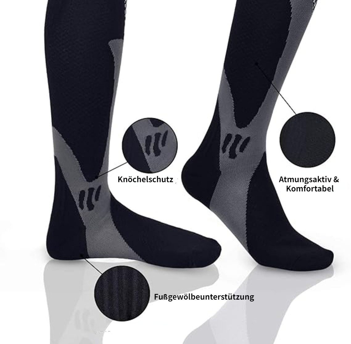 Blusmart Stützkniestrümpfe Kompressionssocken für Damen und Herren (3 Paar Stützsocken, Thrombose-Socken mit hohem Tragekomfort) Geeignet für Sport, Laufen, Fliegen, Reisen, Radfahren