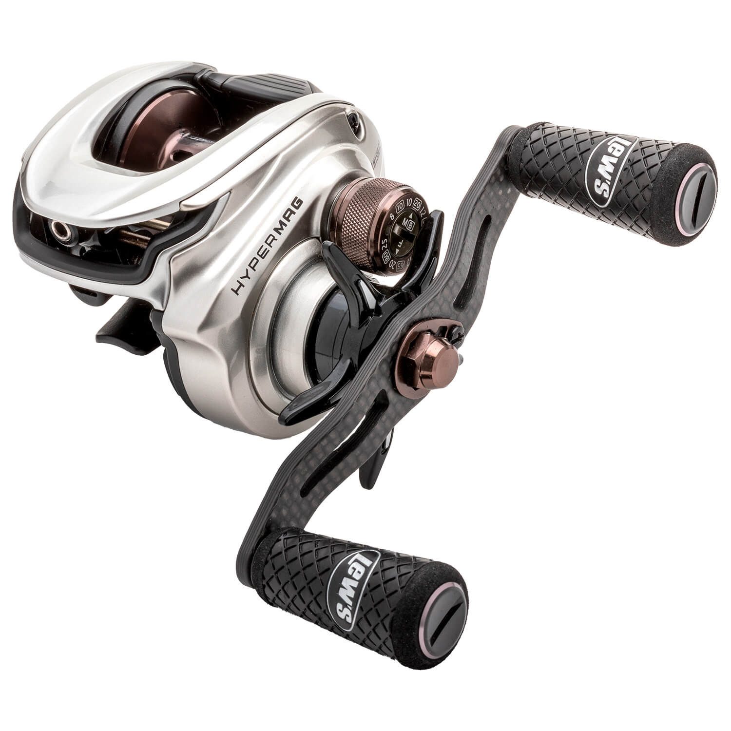 Lews Stationärrolle Lew's Team Lews Hypermag Baitcastrolle Silber 147g Carbon Zander Bass, Packung)