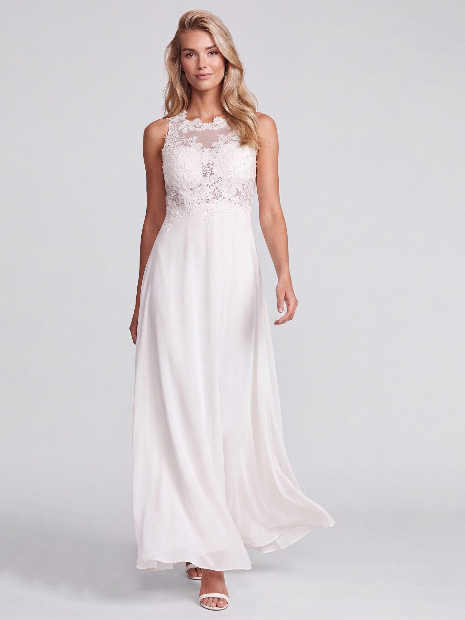 Apart Abendkleid mit floraler Spitze und fließendem Rock