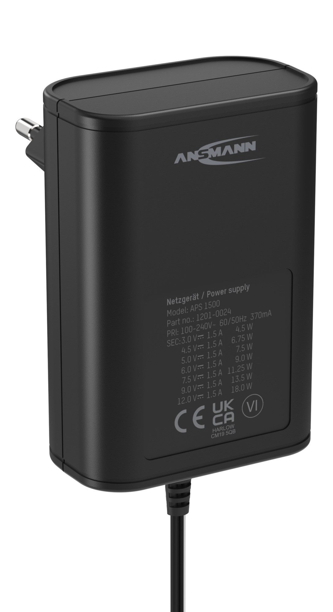 ANSMANN AG APS 1500 Netzteil 12V, Netzstecker bis max 1500mA (7 Adapter) Netzteil