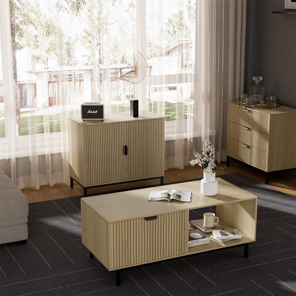 Vicco Couchtisch Lennox, Eiche/Schwarz, 110 x 50 cm günstig online kaufen