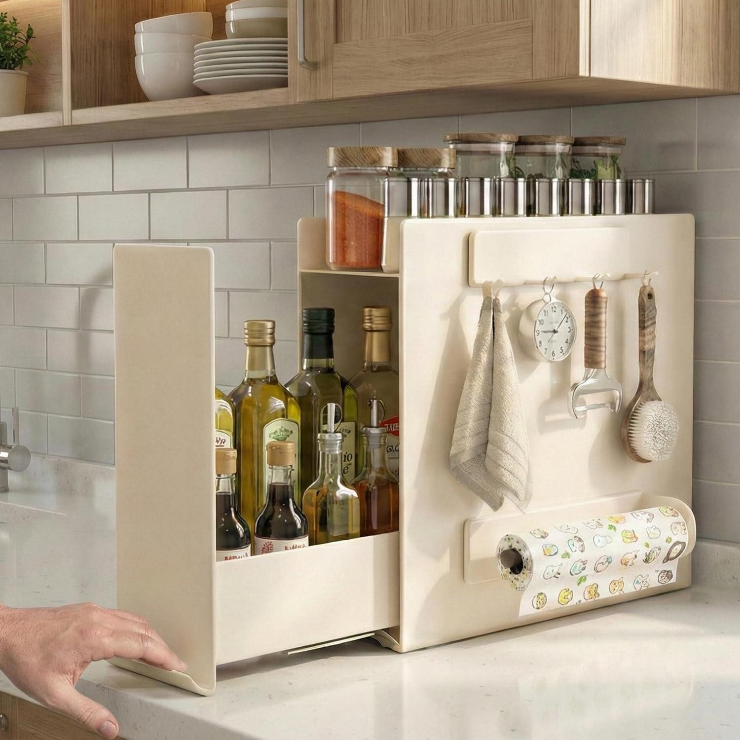LuxusKollektion Gewürzregal Küchen Organizer 2-Etagen Creme ausziehbar, 1-tlg.